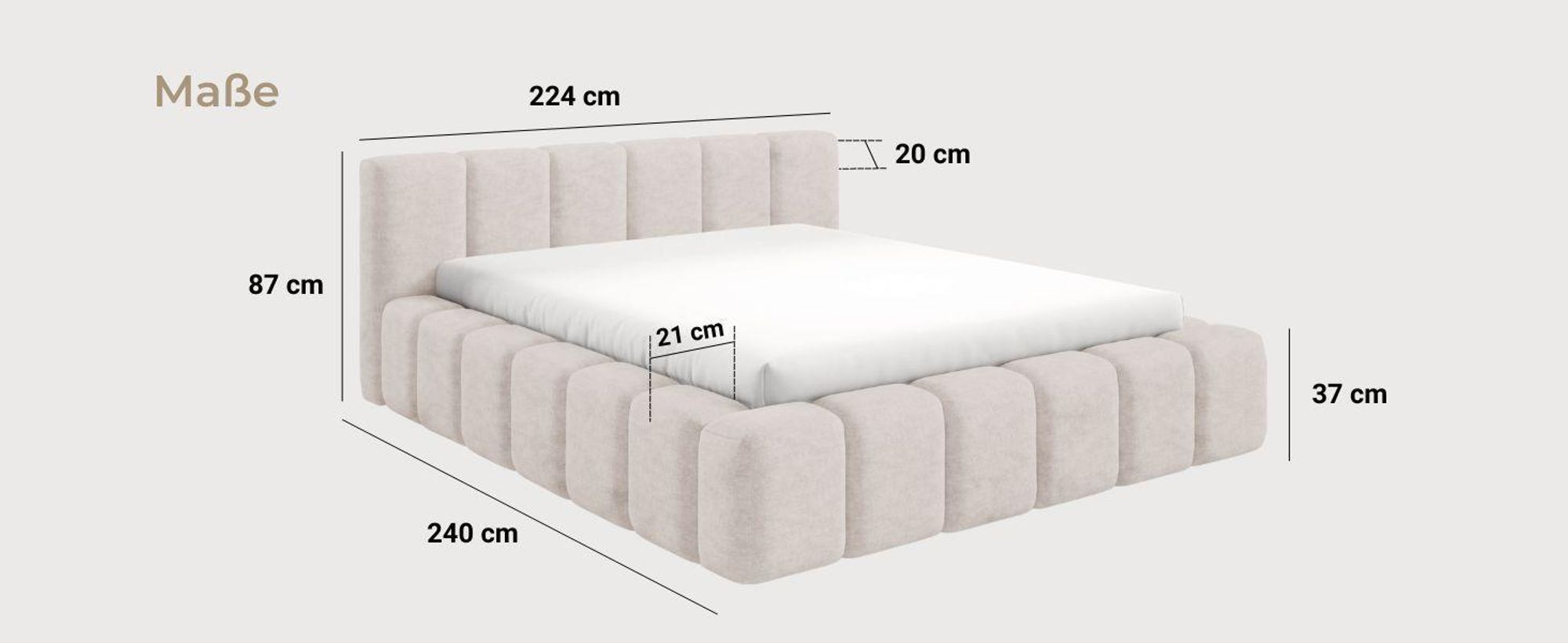 Polsterbett KALLA Premium 180x200 cm mit Bettkasten – Stoff: Quelle 100