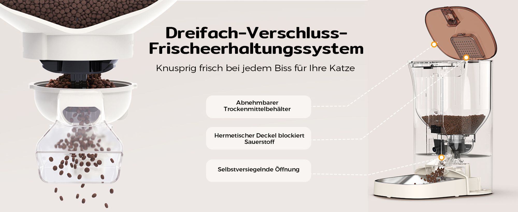 Amicura F1 Pro Futterautomat 3-Fach Frischeschutz, Anti-Blockade-System, 2.4G/5G Dual-WiFi, 4.5L Automatischer Futterspender