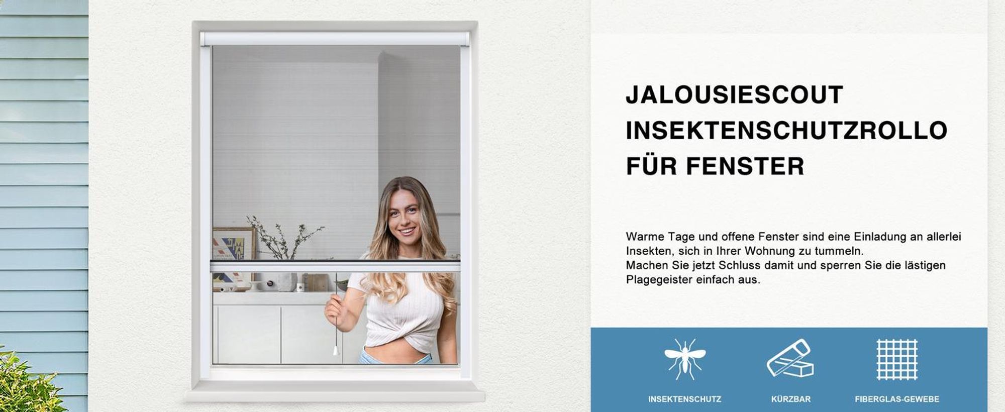 Fliegengitter Rollo Fenster 96x100cm weiß JALOUSIESCOUT
