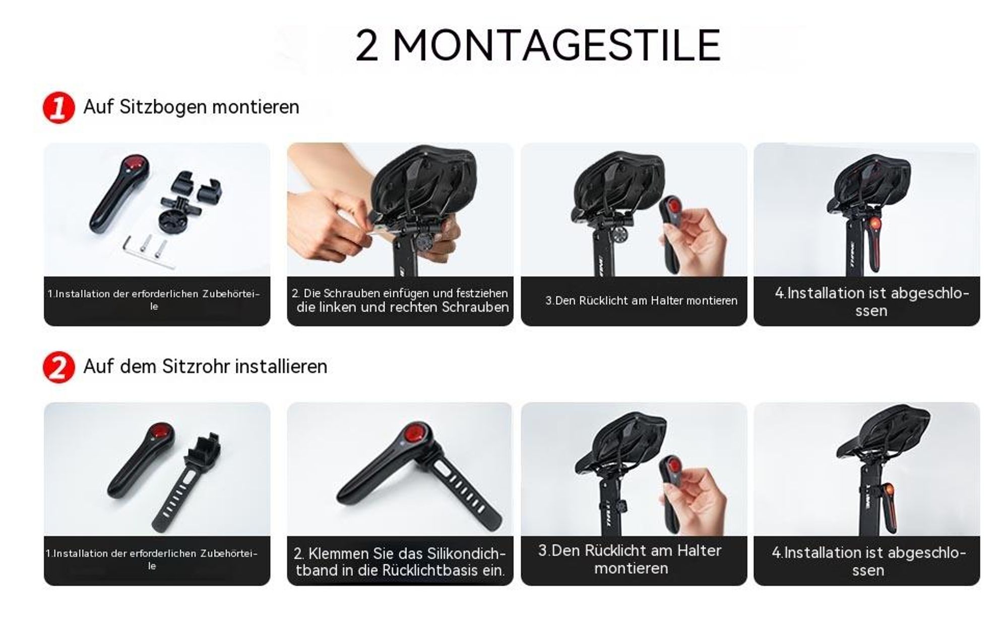 Smartes Fahrradrücklicht mit Bremslicht und Lichtsensor, LED Fahrrad Rücklicht Hinten USB-C Aufladbar, IP64 Wasserdicht für MTB, Rennrad, Helm