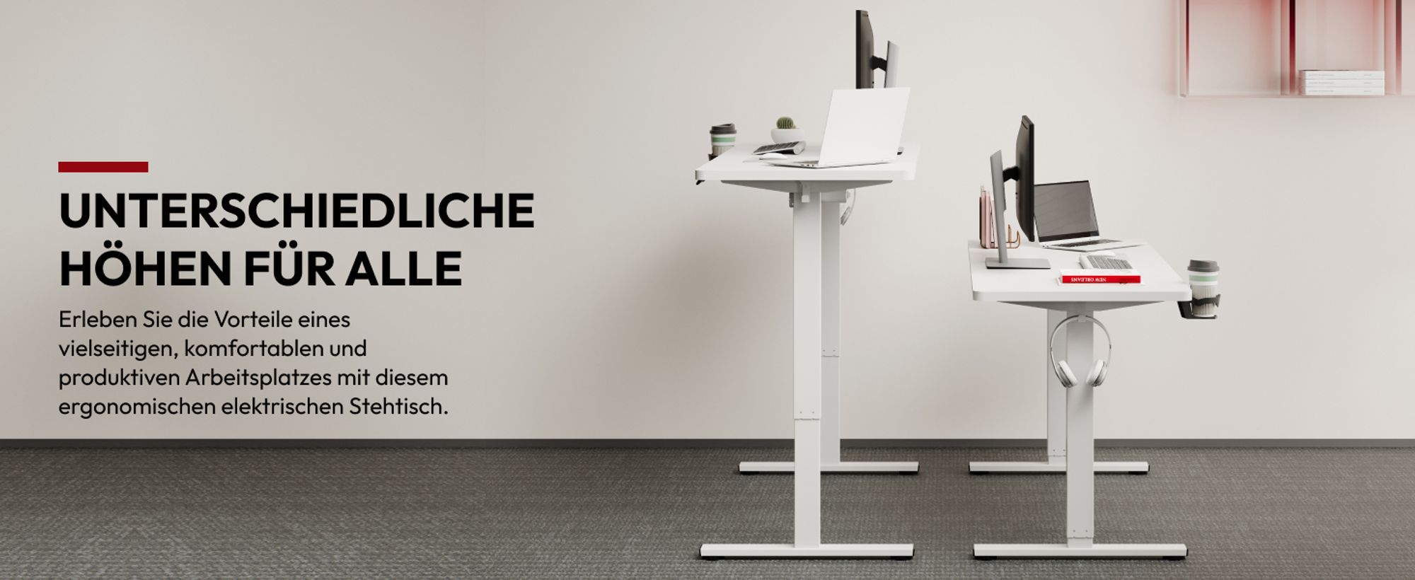 SANODESK Höhenverstellbarer Schreibtisch elektrisch 4 Memory-Funktion, Antikollisionsschutz, 70kg Tragkraft, mit Haken und Ablagebox 110x54cm (Weiß)