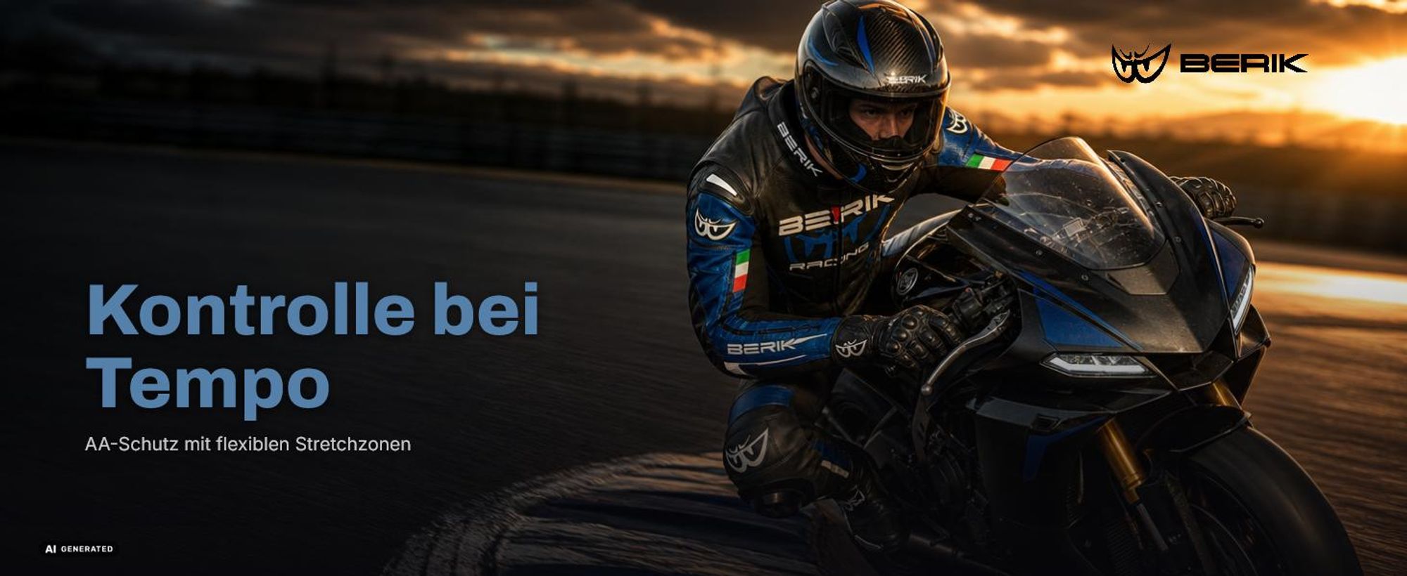 Berik Finthal 2-Teiler Motorrad Lederkombi, schwarz/weiß/blau, 52