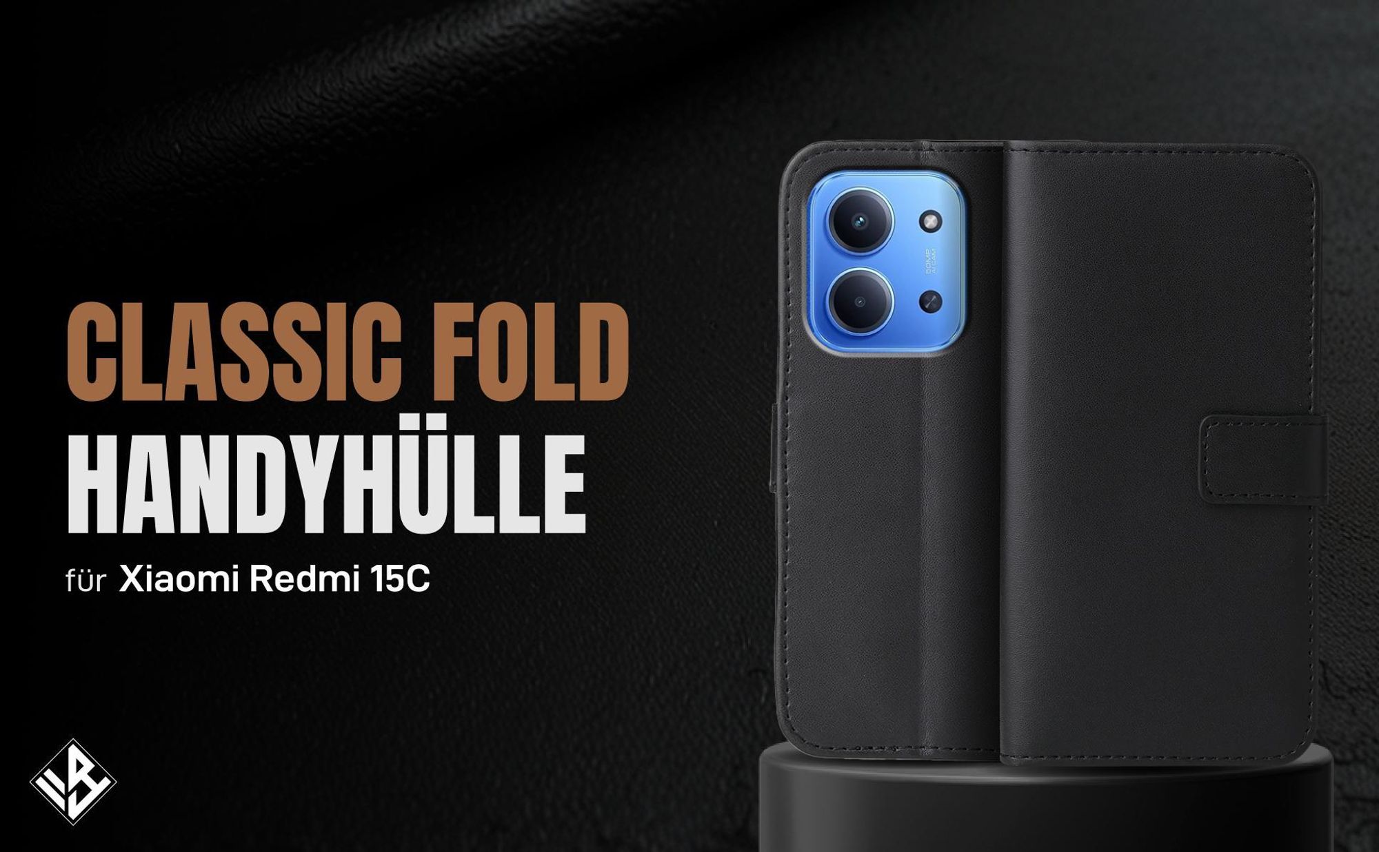 Schwarze Klapphülle für Xiaomi Redmi 15C mit Wallet-Funktion