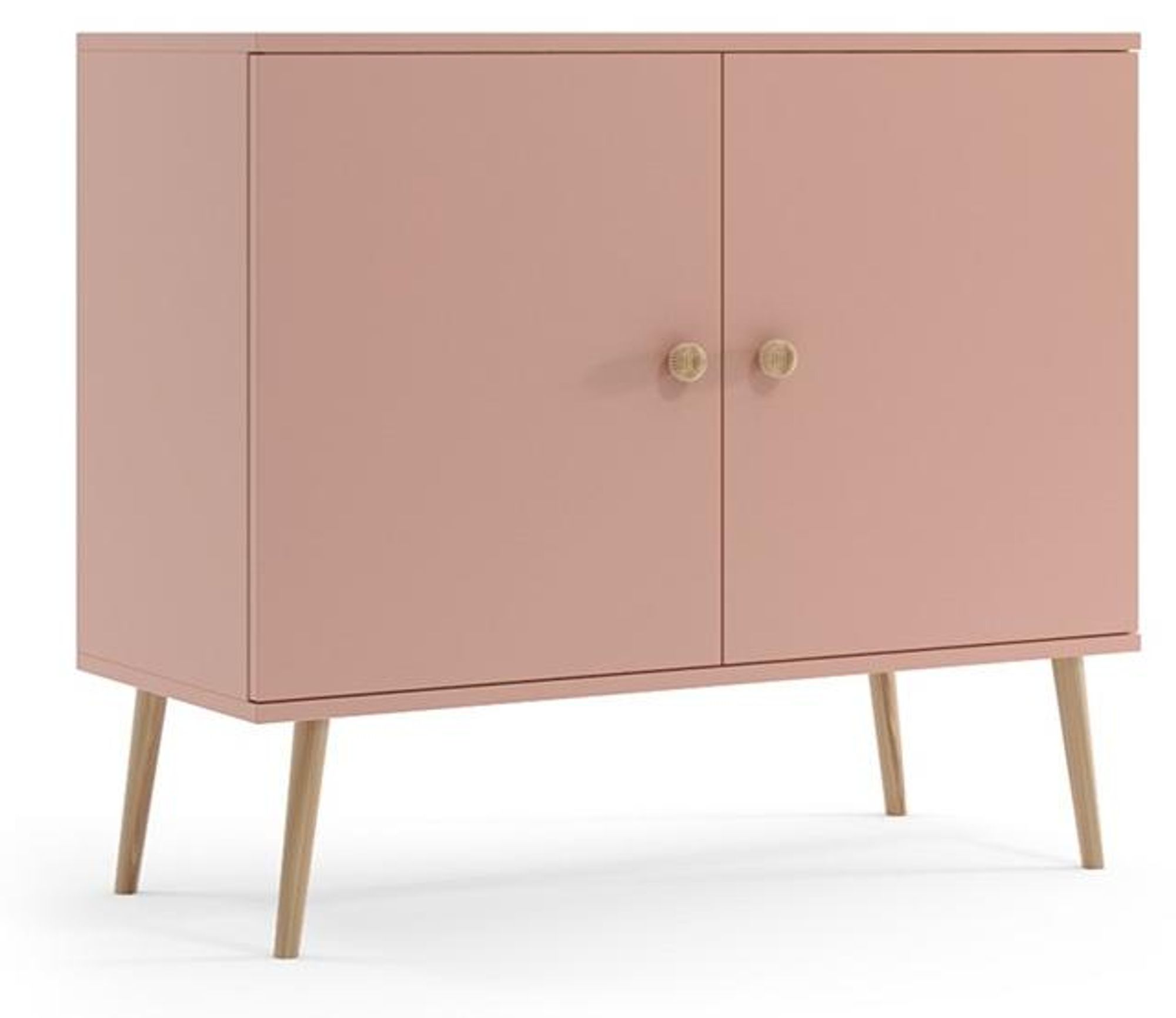 Bettso Kommode mit 2 Türen minimalistisches Sideboard im skandinavischen Stil auf Holzbeinen Griffe aus Jute für Wohnzimmer Schlafzimmer 100 IKON Rosa