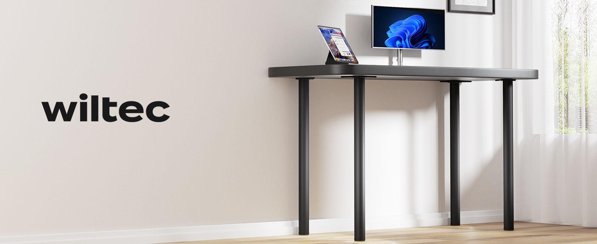Wiltec Edelstahl Tischbein Set, schwarz, 4 Möbelfüße Ø 60 mm und mit verstellbarer Länge 870-900 mm, bis 200 kg Tragkraft