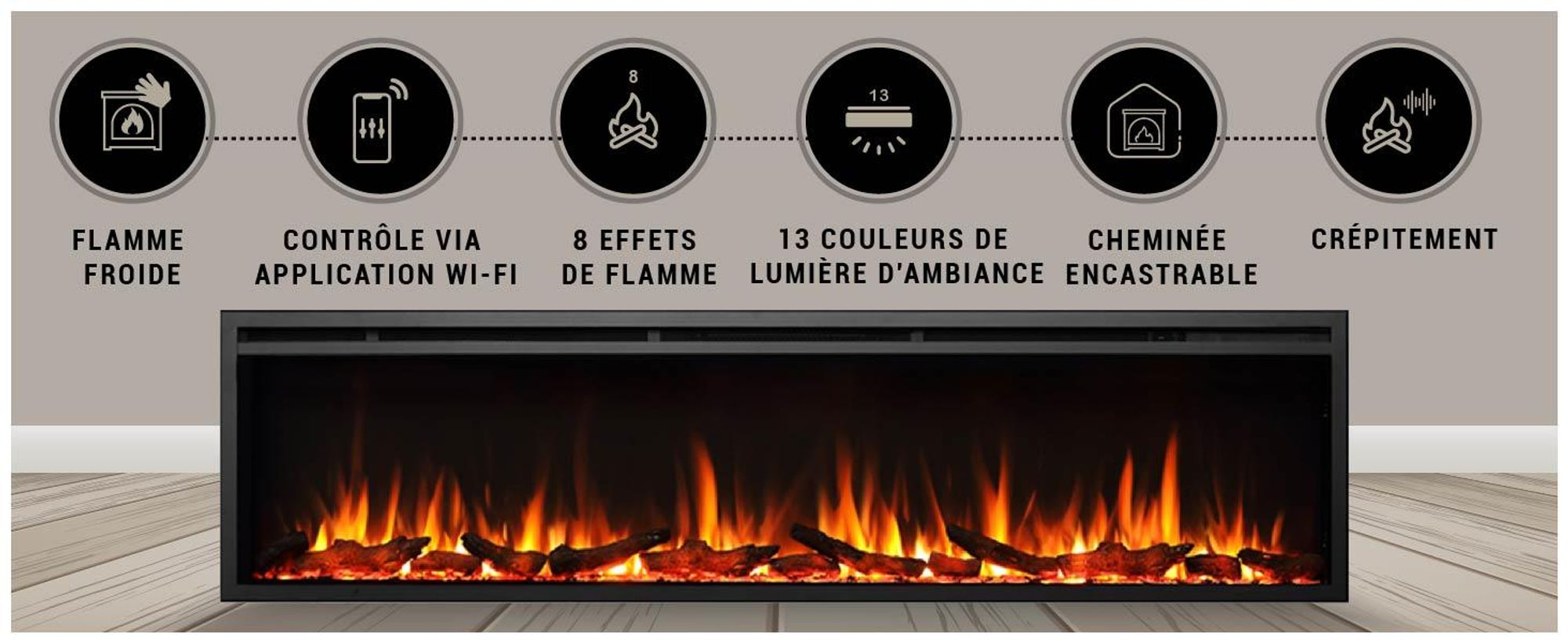 Cheminée électrique BALDERIA Atalanta 72 - Cheminée encastrable - Noir