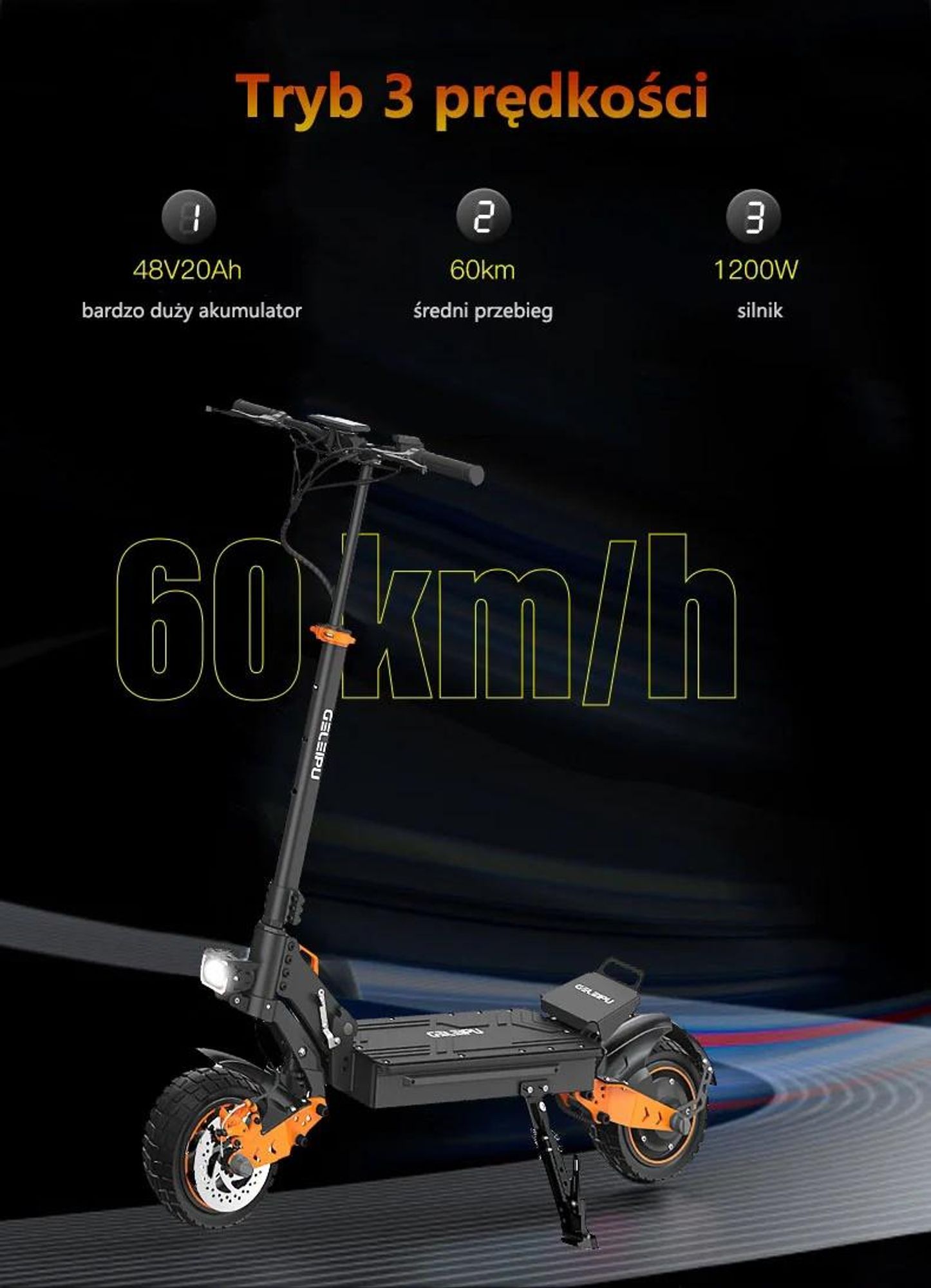 GELEIPU Z1 - Bateria 48V20AH 10" Kołami Hamulce Tarczowe - Czarny