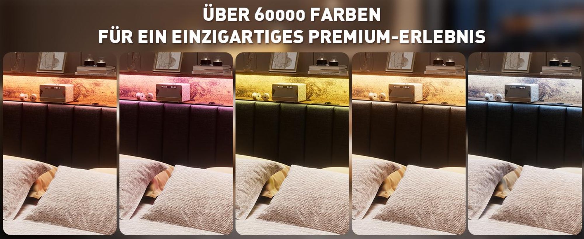 DEWINNER Bettrahmen 140 x 190, mit Metallgestell, 2-Personen-Bett, mit LED und Mehrfachsteckdosen (1 Steckdose, 2 USB-Anschlüsse), Doppelbett