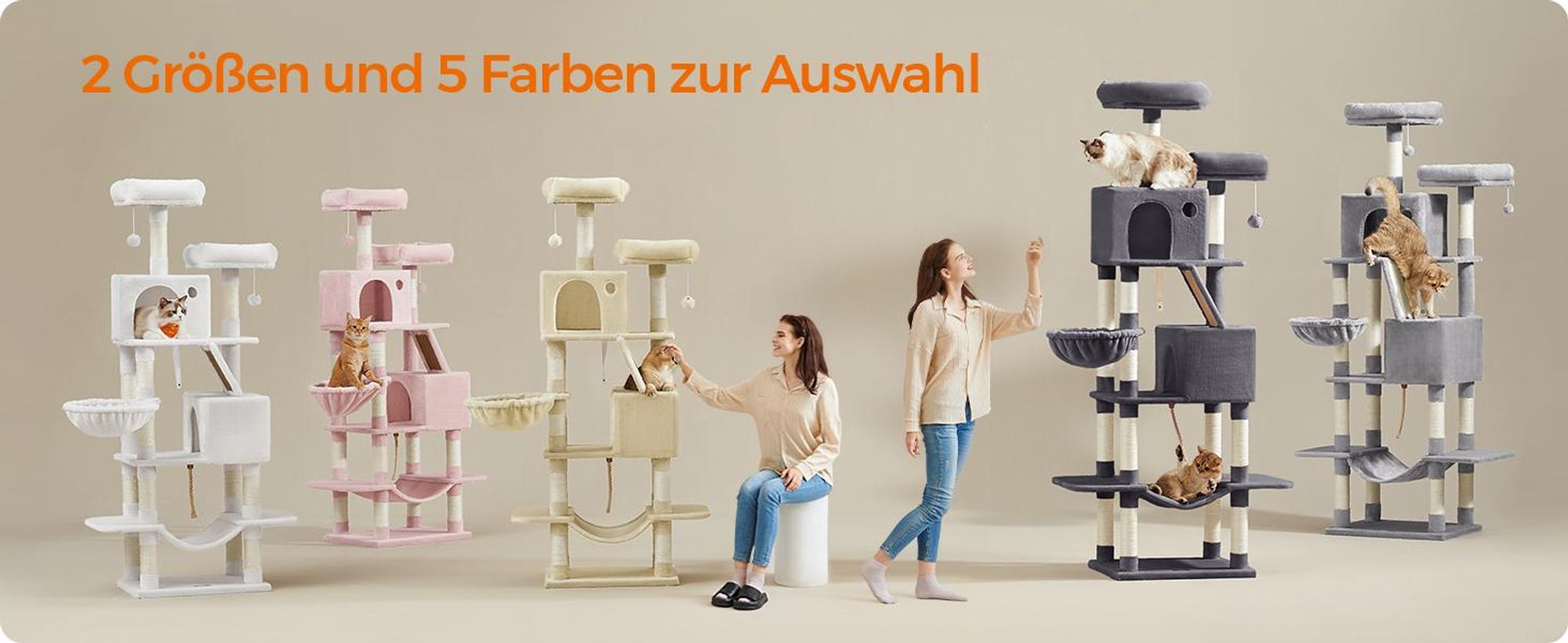 Feandrea Kratzbaum 206 cm, XXL, mit 13 Kratzsäulen, 2 Plattformen Cremeweiß