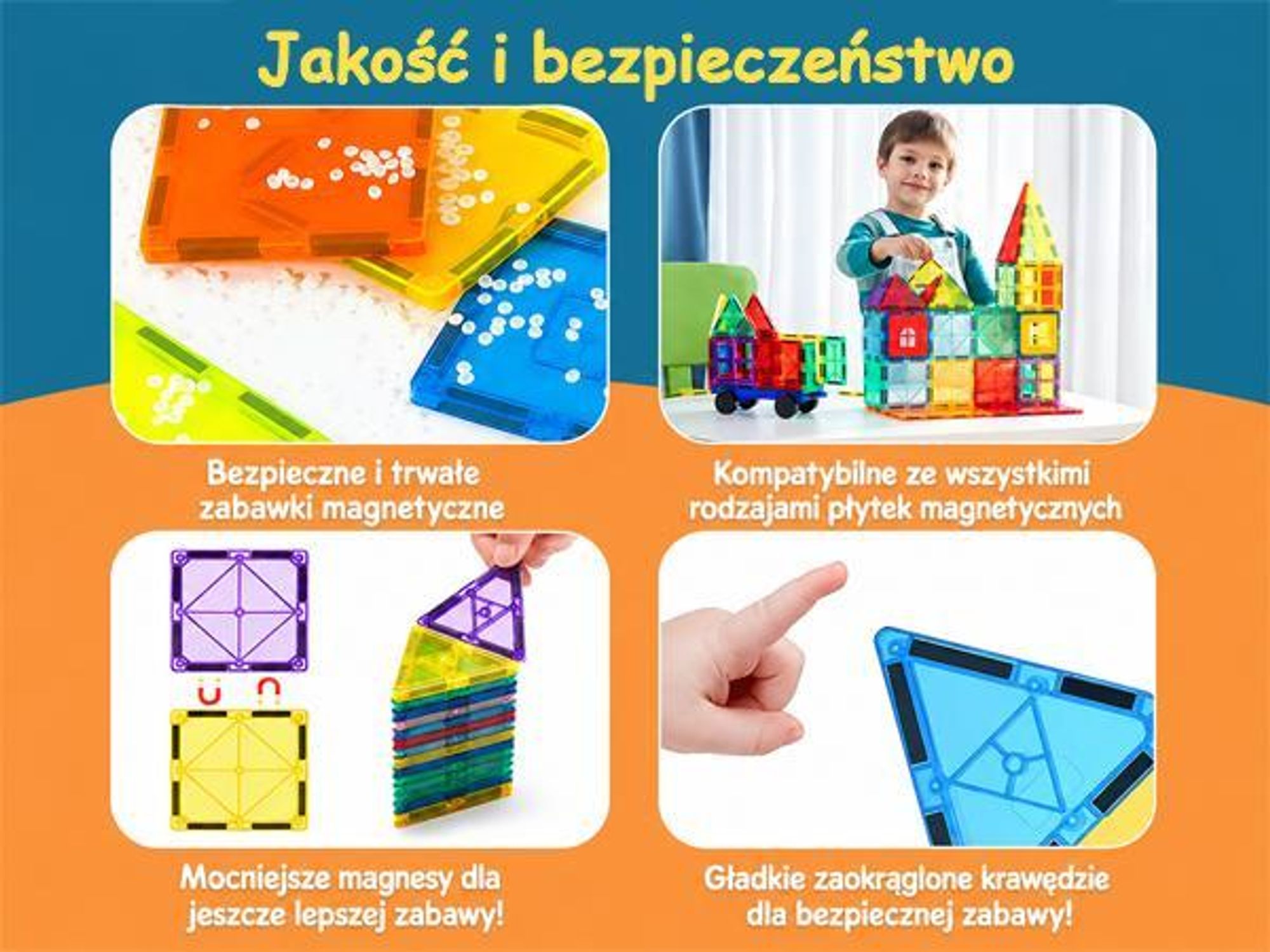 Olvy Magnetyczne klocki konstrukcyjne 120 elementów - magnetyczna zabawka Montessori dla dzieci w wieku 3+, kompatybilna z Magna Tiles i Magnetic Tiles, magnetyczne klocki konstrukcyjne