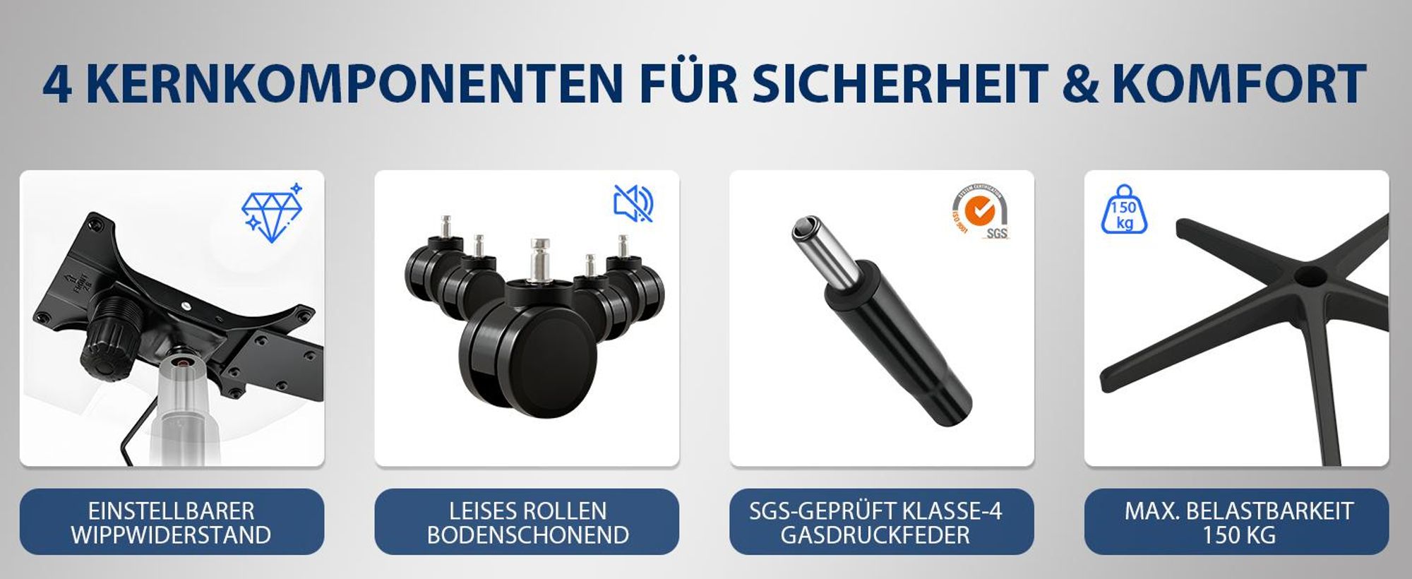 Bürostuhl, Ergonomischer Bürostuhl, Schreibtischstuhl mit Kopfstütze, Große Armlehnen Bürostuhl, Drehstuhl, Chefsessel, Belastbarkeit 200kg