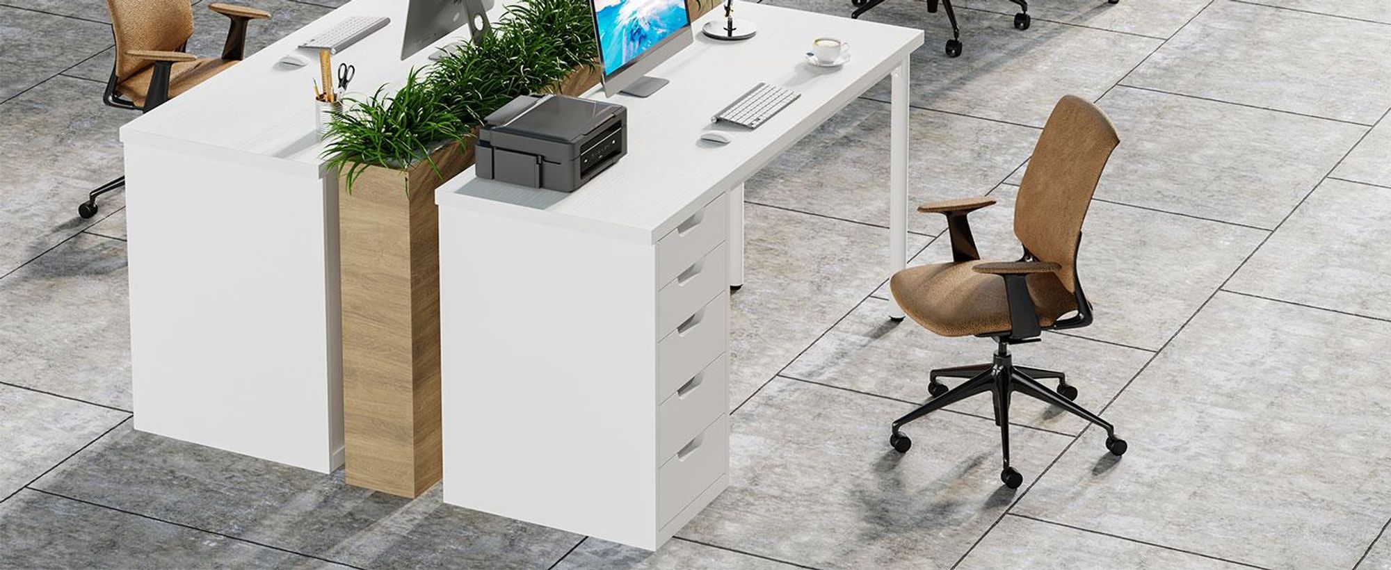 Computertisch mit 5 Schubladen, 120 cm weißer, moderner, schlichter Schreibtisch mit Metallgestell, Arbeitstisch für das Homeoffice