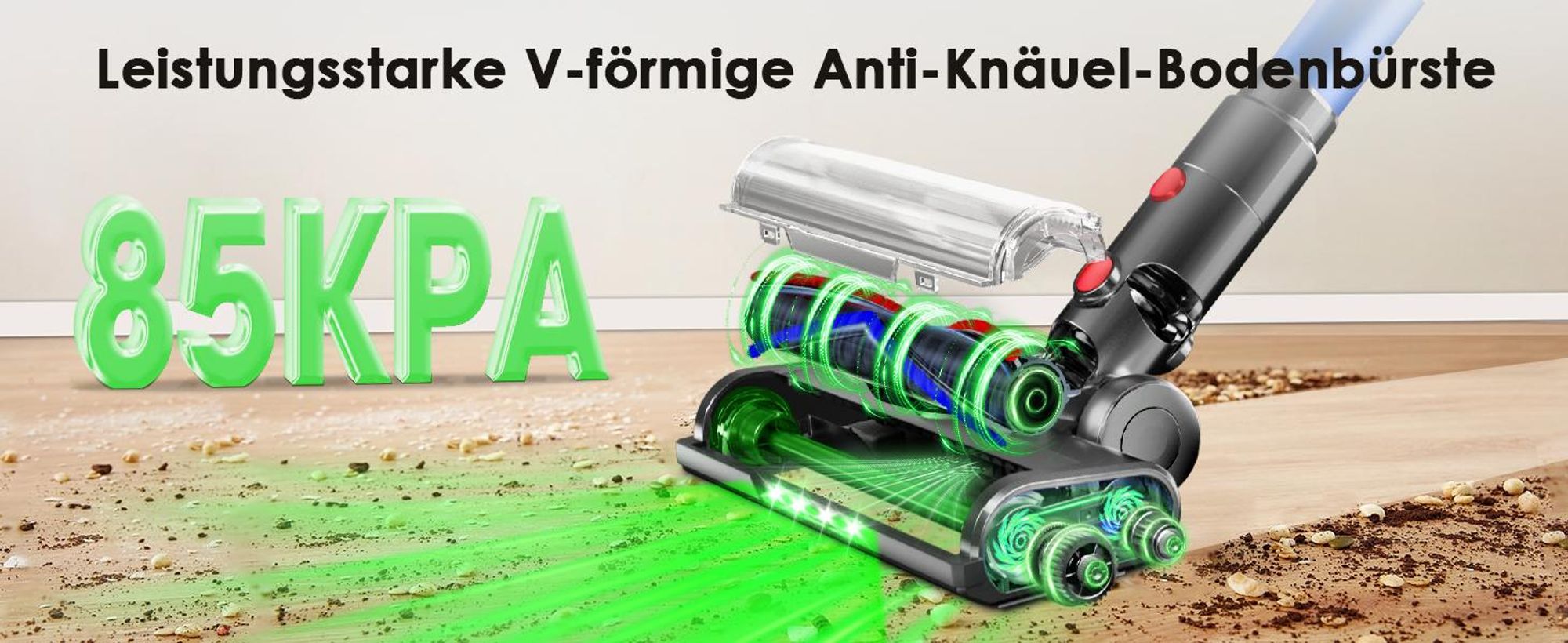 Aiibot Akku Staubsauger, 85000Pa/80Mins/750W Staubsauger Kabellos mit Smart Display , 50dB Ultraleiser Staubsauger mit Anti-Tangle-Bürste, 3 Saugmodi