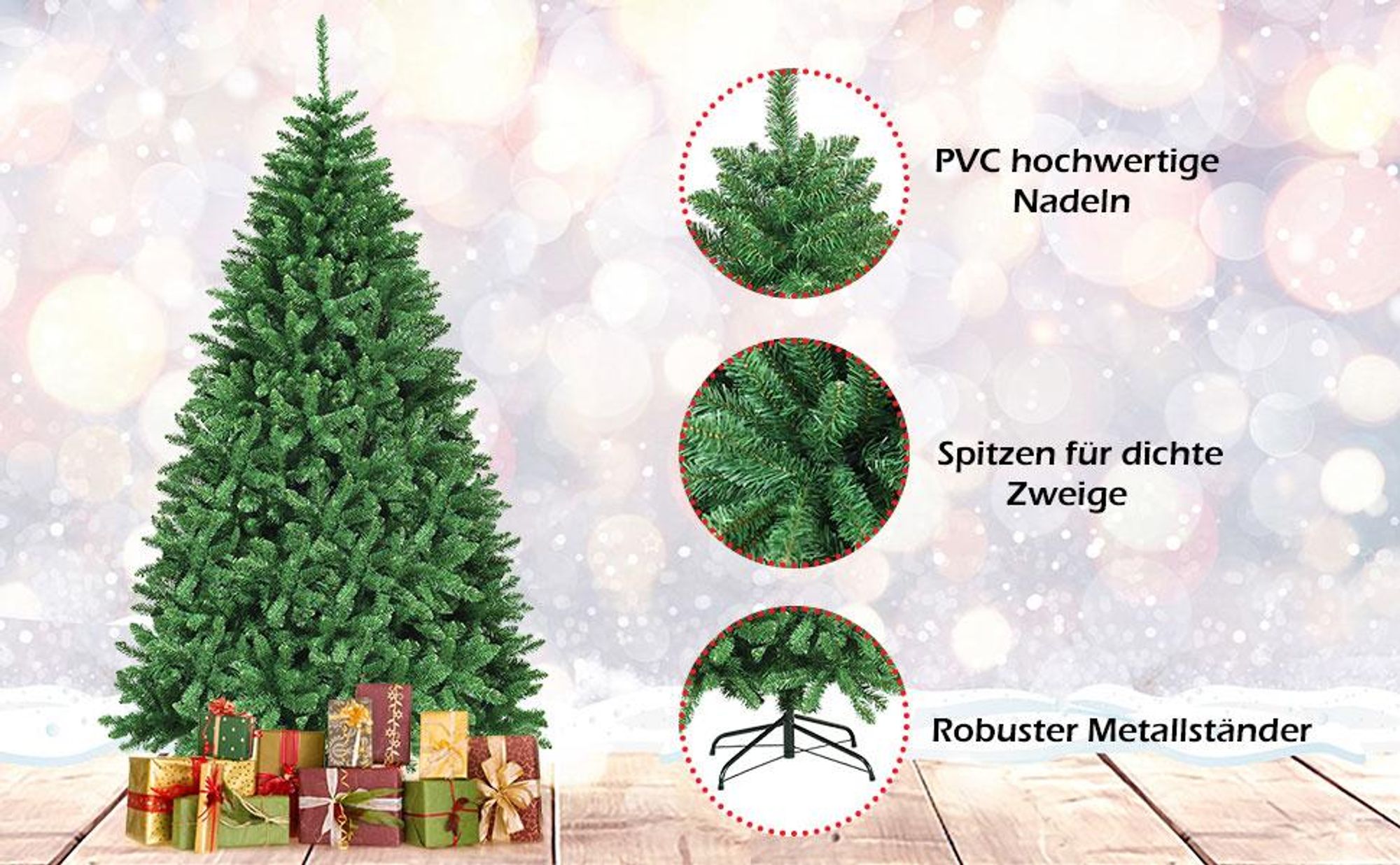 COSTWAY 275 cm Künstlicher Weihnachtsbaum, Tannenbaum mit Metallständer, Klappsystem, Christbaum PVC Nadeln, Grün