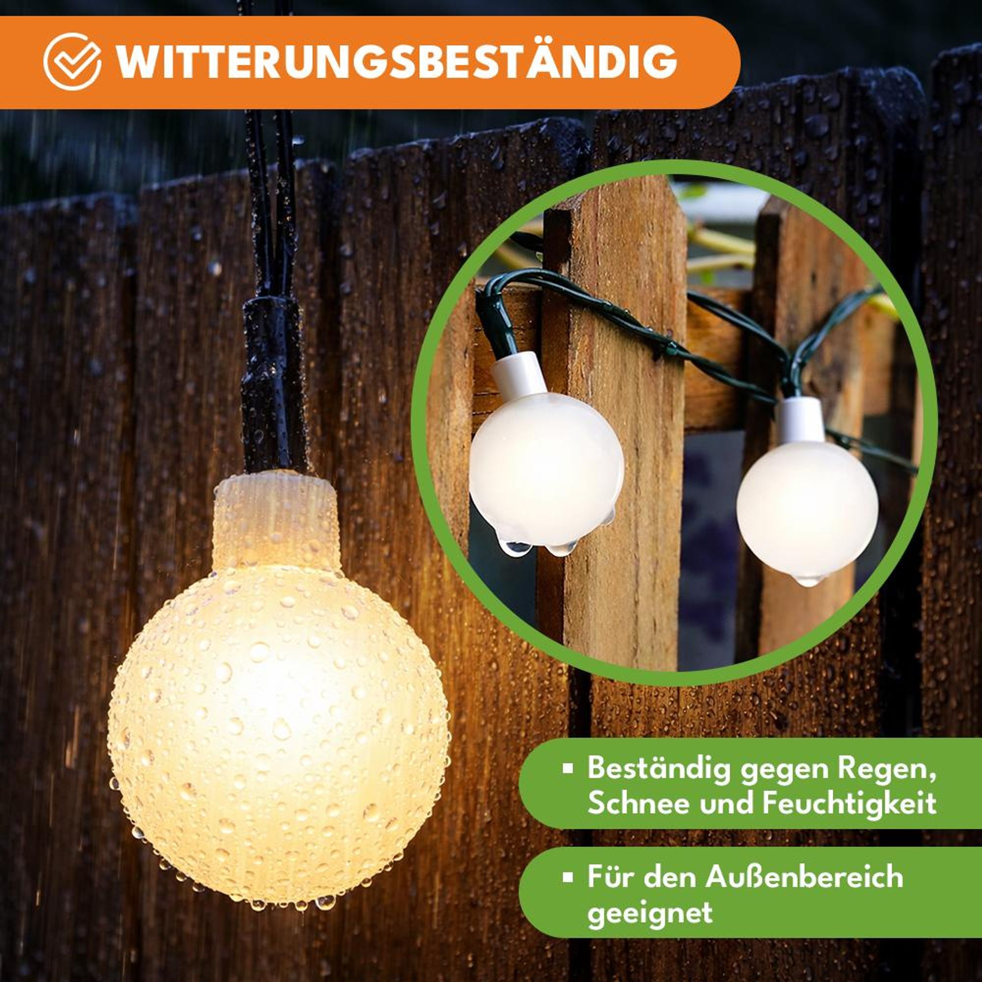 KRUMAD Solar Gartengirlande 50 LED – warmweiße milchige Kugeln – 7 m Solarlichterkette Außen IP65 mit 8 Lichtmodi für Garten, Balkon & Terrasse