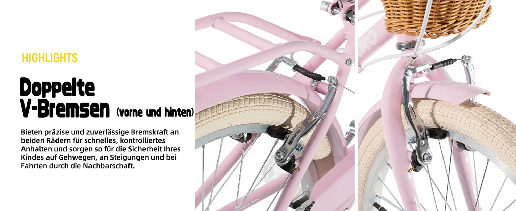 Mädchen Kinderfahrrad 20/24 Zoll, 7-Gang Shimano, V-Bremsen, Weidenkorb, Prinzessinnen Stil