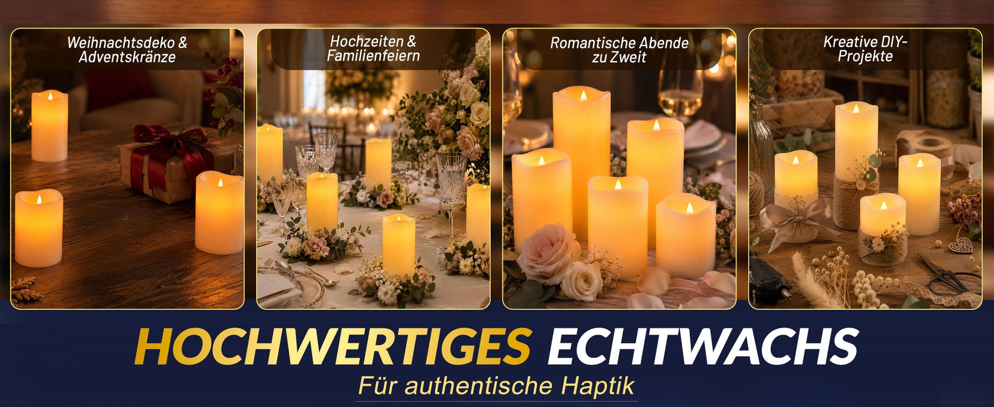 MONZANA® LED Kerzen mit Timerfunktion 5er Set flackernd Echtwachs batteriebetrieben mit Fernbedienung dimmbar in Warmweiß 5 Größen ø7,5cm