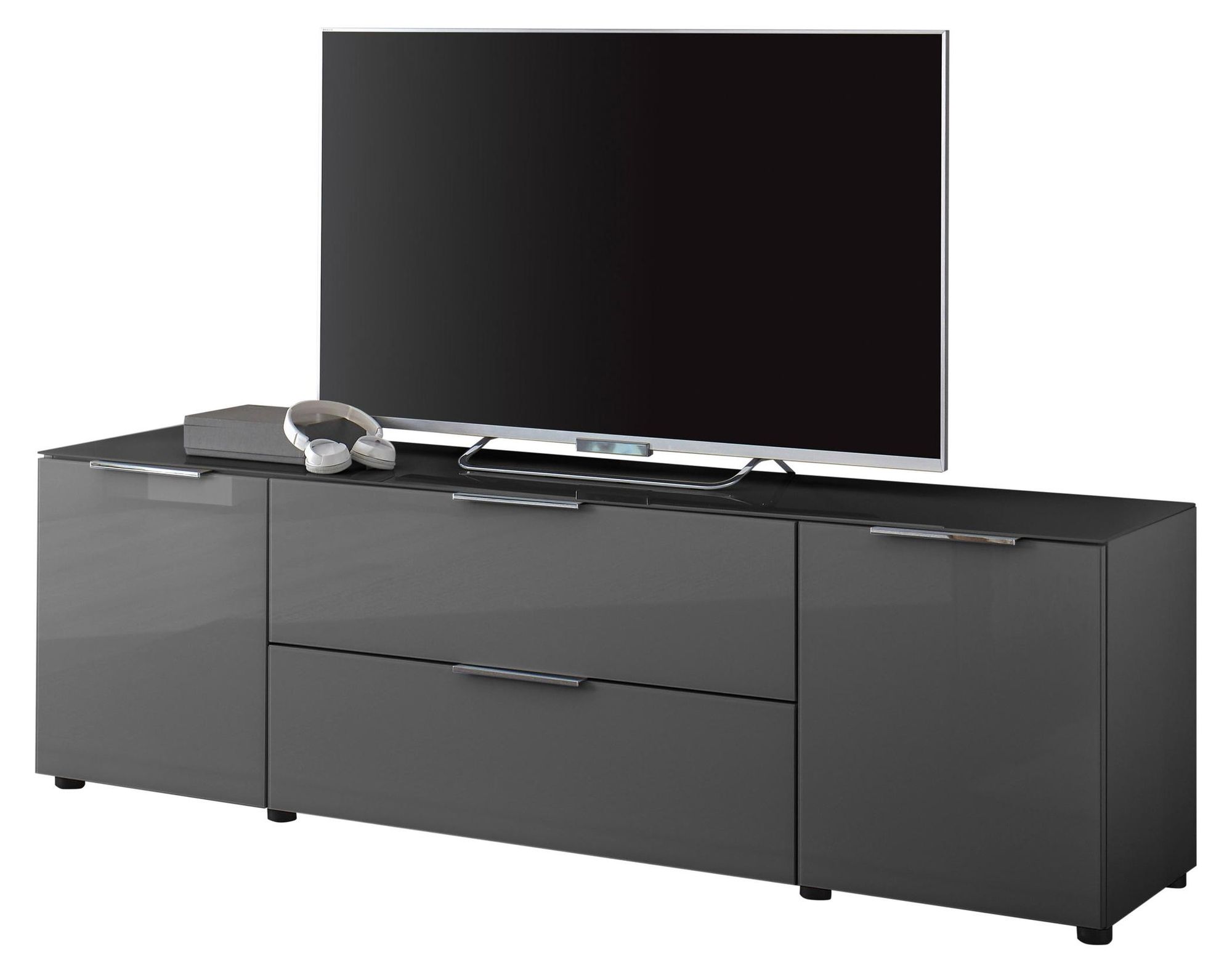 Lowboard Sean in Anthrazit – TV-Board mit Glasfront und Softclose