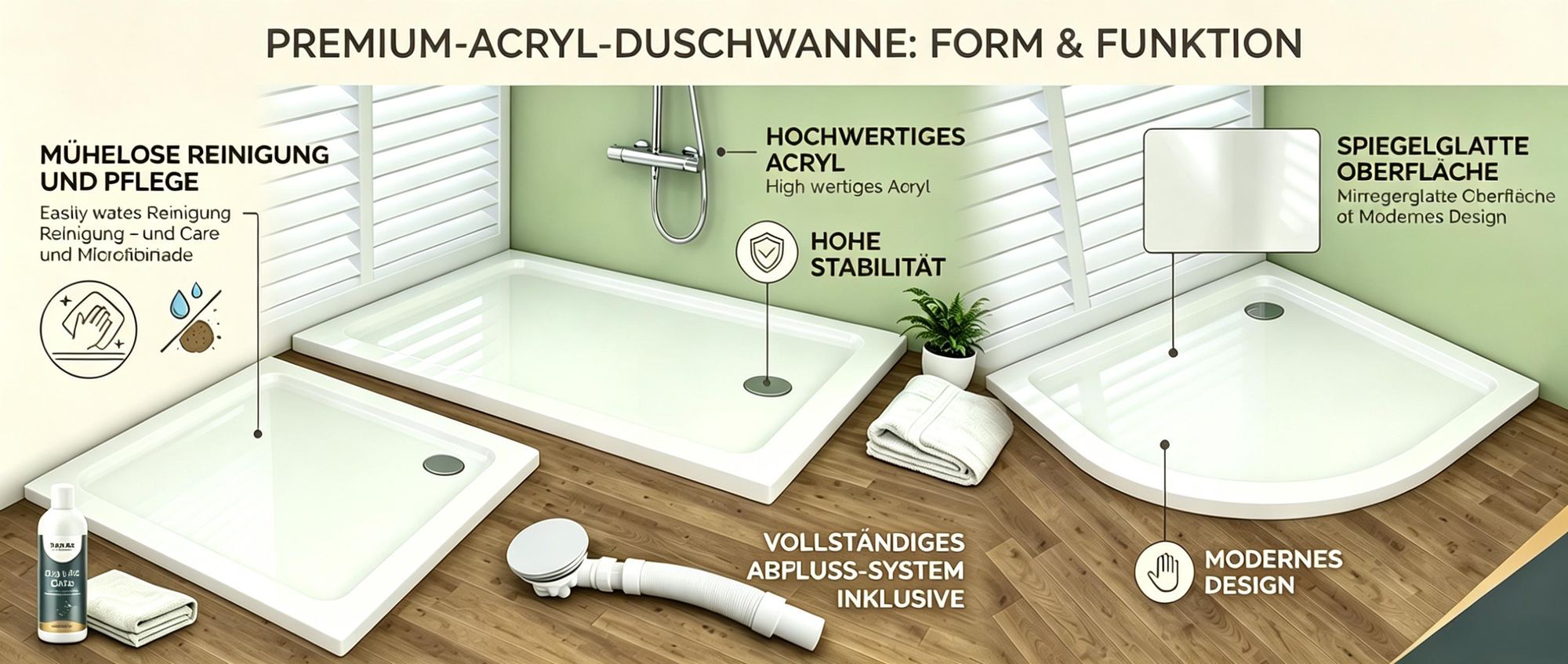 Duschwanne Acryl Duschtasse Dusche Acrylwanne 40mm flach Rechteck (100x80x4cm)