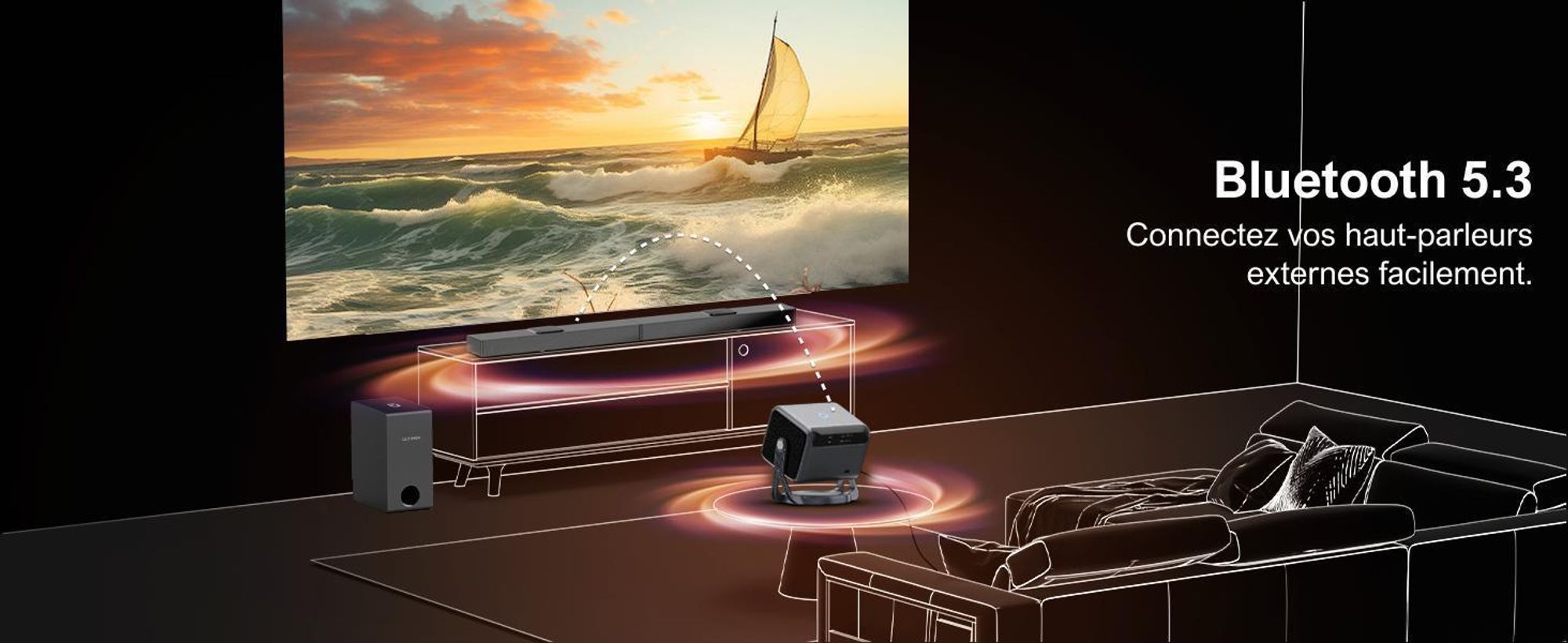 ULTIMEA Nova C40 Beamer avec décodage 4K et Android TV 11.0 Beamer 1000:1, Dolby Audio, 600 ANSI, HDR10&HLG, avec 90° Gimbal stand-free design