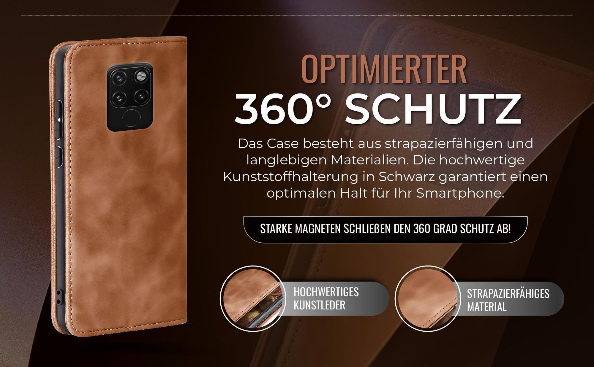 Hellbraune Handyhülle für Huawei Mate 20 mit 360 Grad Schutz