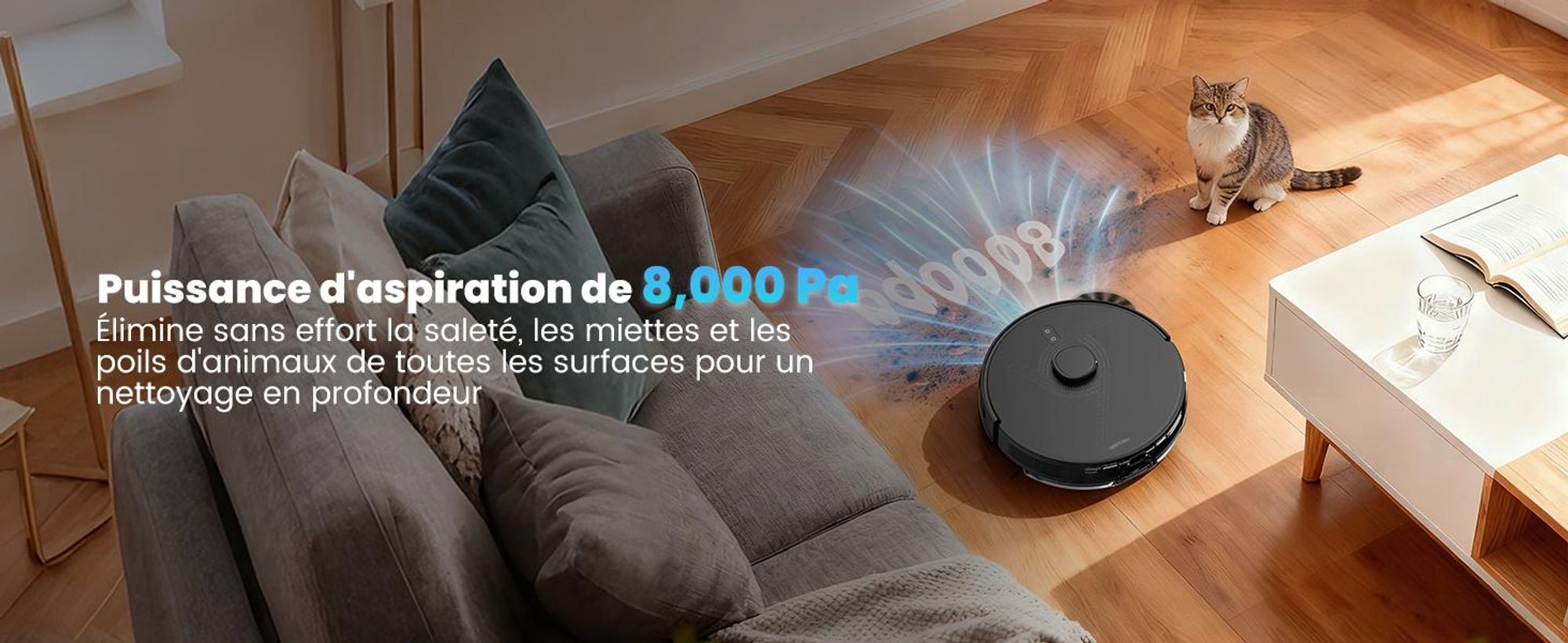 Robot aspirateur AIRROBO Q20 Plus avec station d'aspiration 3,5 L, robot aspirateur 8000 Pa avec fonction de nettoyage, navigation laser, cartographie de plusieurs étages