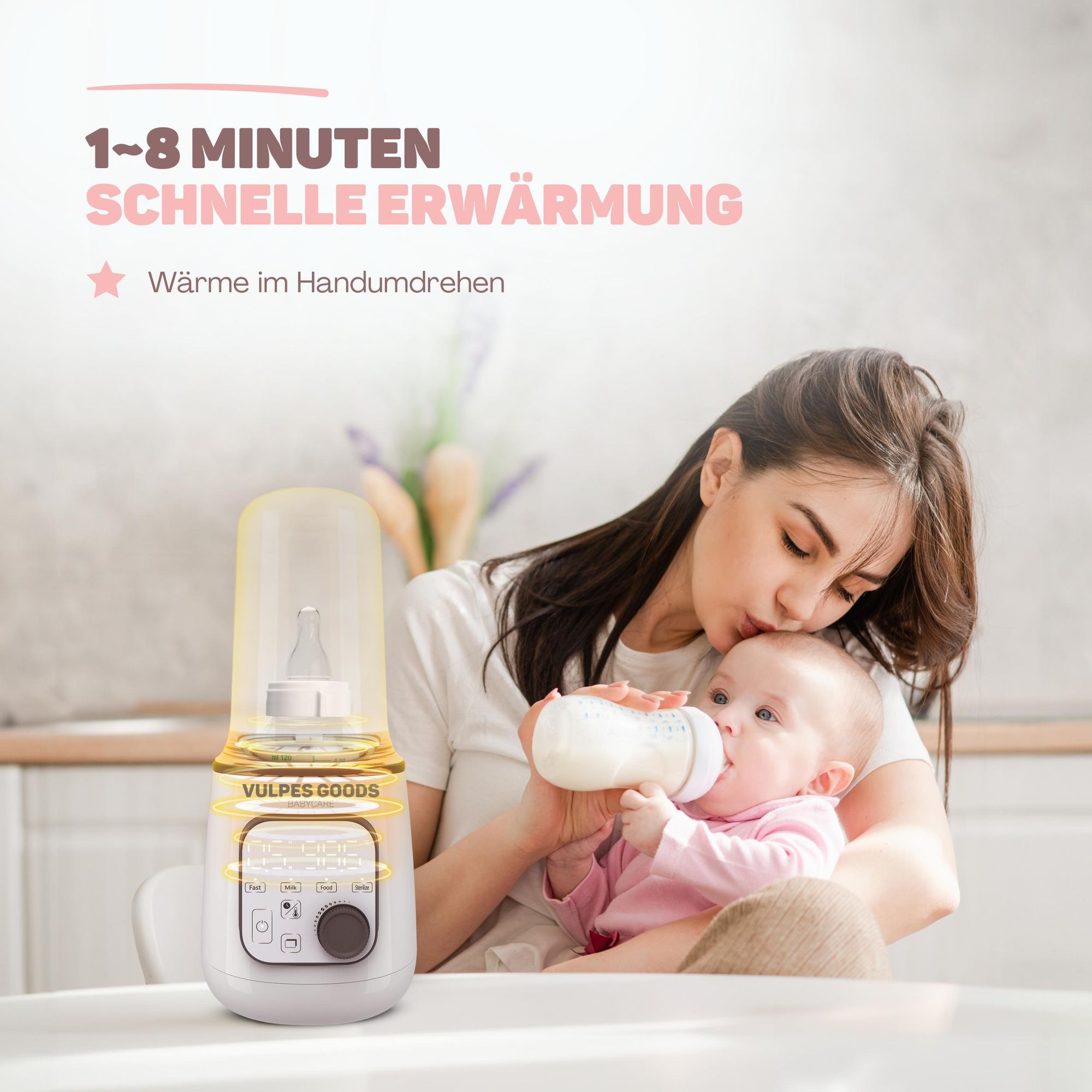 Vulpes Goods Flaschenwärmer, Baby Fläschchenwärmer, Babykostwärmer, 10in1, Babyflaschen-Sterilisator, Warmhalten, mit LCD-Display