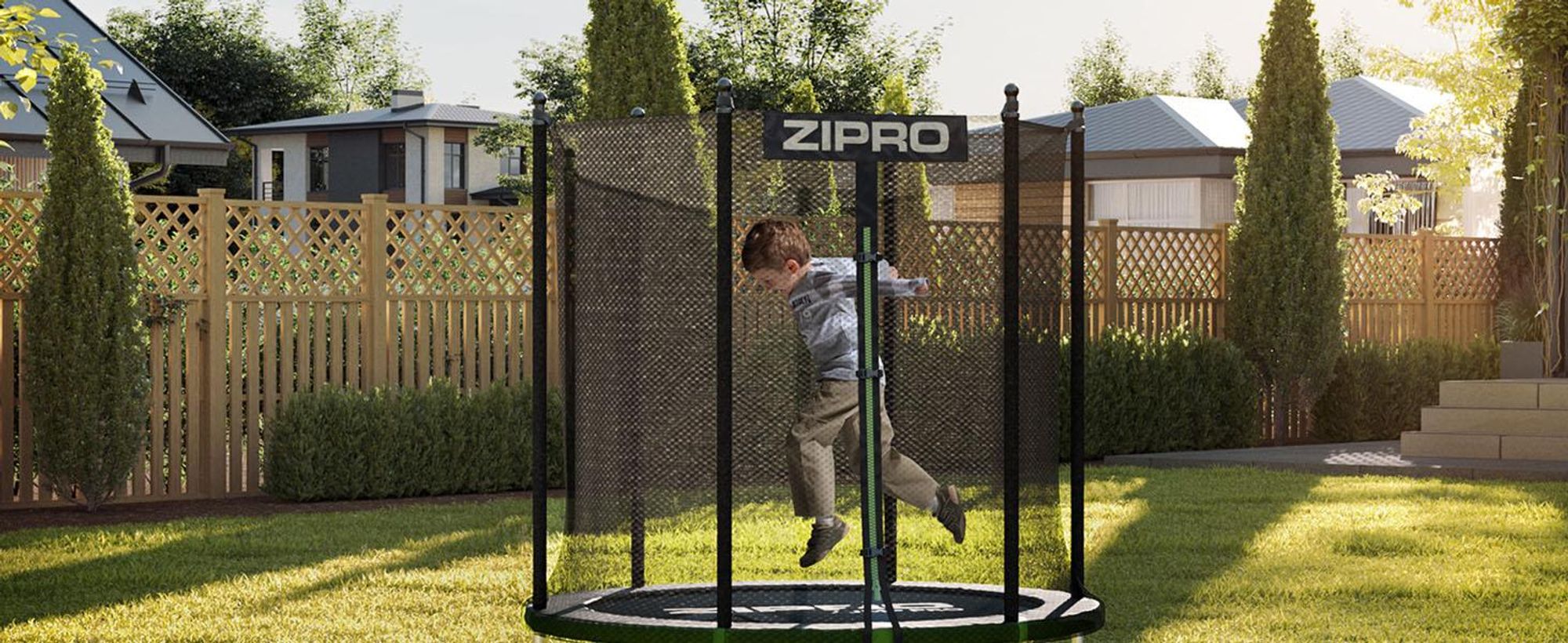 ZIPRO Trampolin Jump Pro Out | 4FT Ø 127 cm | Gartentrampolin Kindertrampolin Komplett-Set inkl. Außennetz, Randabdeckung, Outdoor, Grün