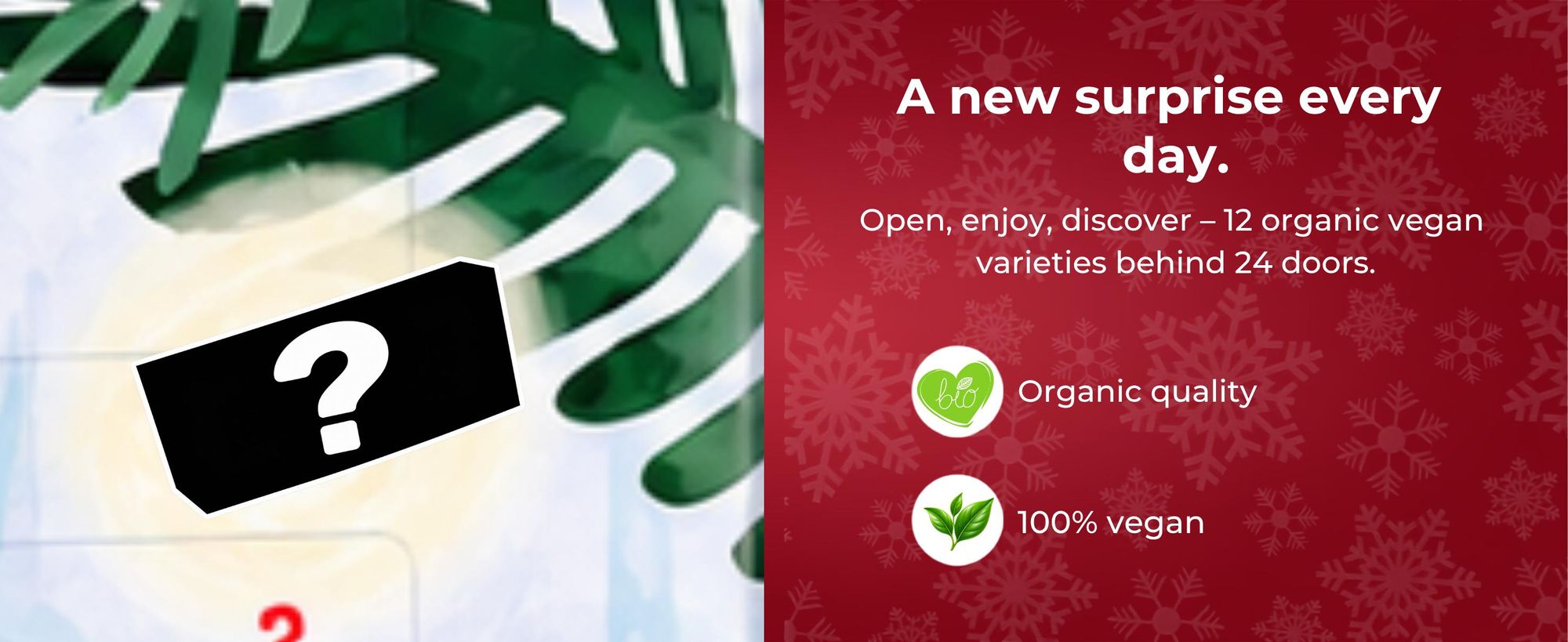 Landgarten Vegan Christmas adventný kalendár 2026, 24 bio čoko snacky
