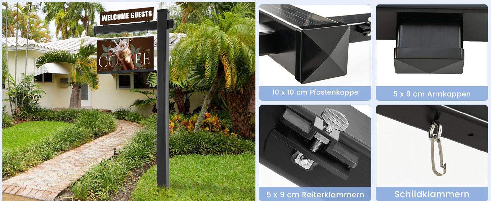 COSTWAY Schilder Pfosten 180 cm, Immobilien-Posterstand, UPVC, Stahlpfahl, Zeichenpfosten, für 15 x 60 cm Reiter, Weiß
