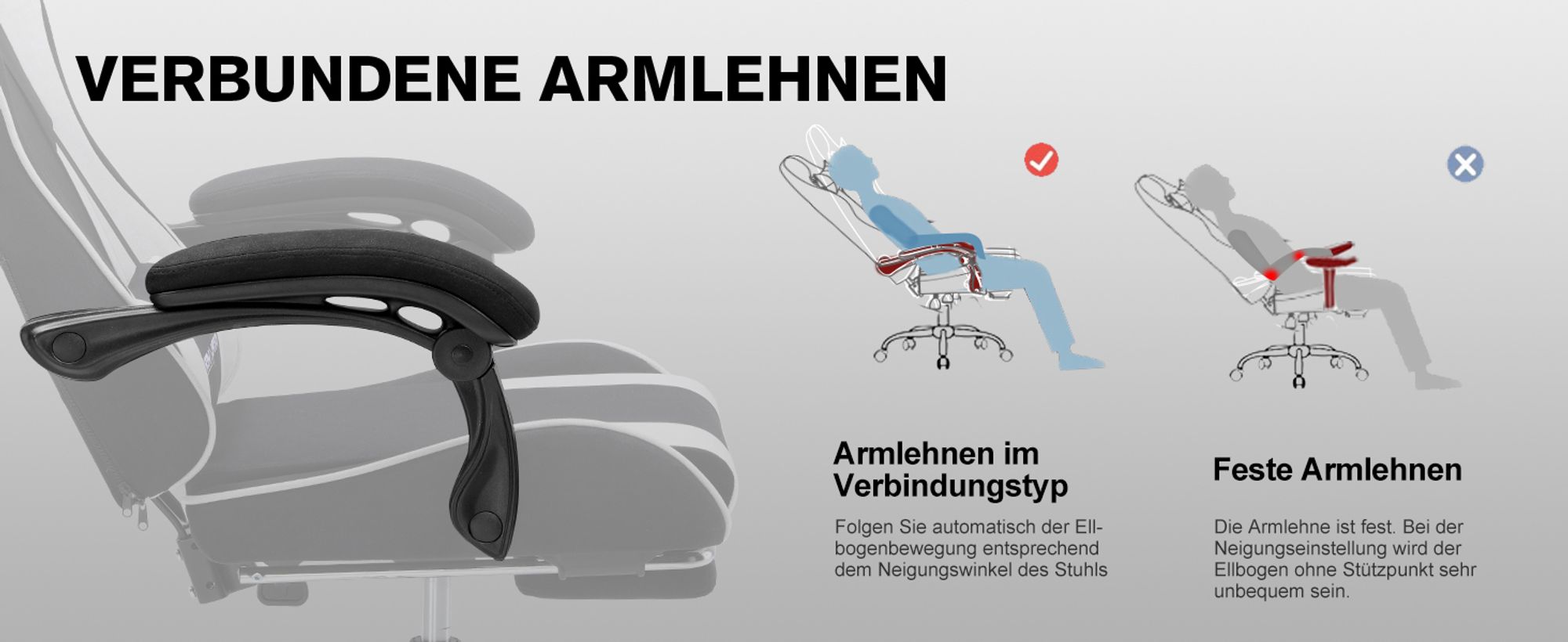 GTPLAYER Bürostuhl Gaming Stuhl Stoff Gaming Sessel Ergonomischer Gamer Stuhl mit Fußstütze, Kopfstütze Lendenkissen, Gepolstert Gaming Chair, weiß