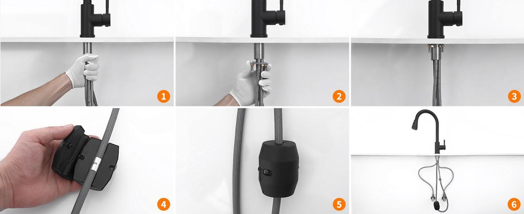 Homelody Schwarz Küchenarmatur Spültischarmatur mit Brause 35cm, Wasserhahn Küche Ausziehbar mit Zwei Wasserstrahlarten, 360°Schwenkbar, Edelstahl 304