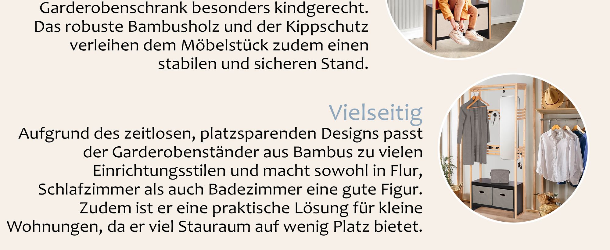 ONVAYA® Garderobenständer mit Spiegel ǀ Grau ǀ Bambus Garderobe mit Kleiderstange, Haken, Aufbewahrungsboxen und Sitzbank