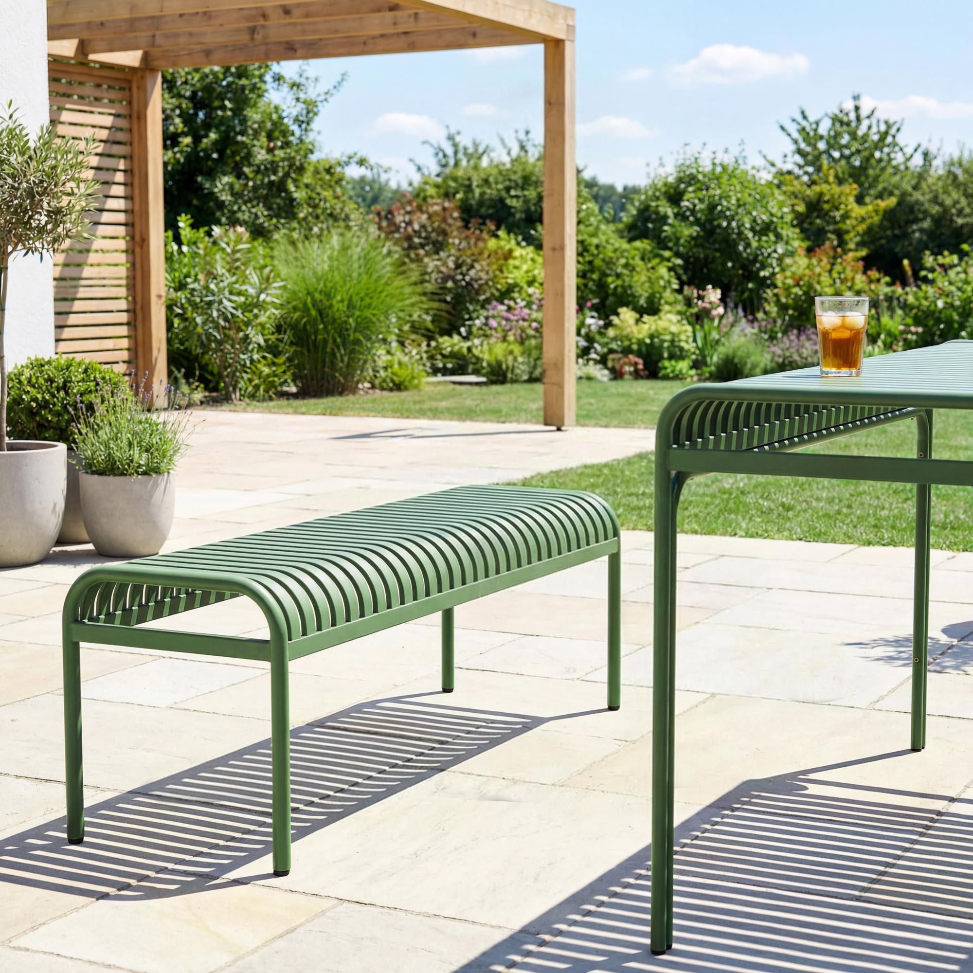 di volio Gartenbank BAISO - Metallbank für Terrasse & Garten, 130 cm, wetterfest grün