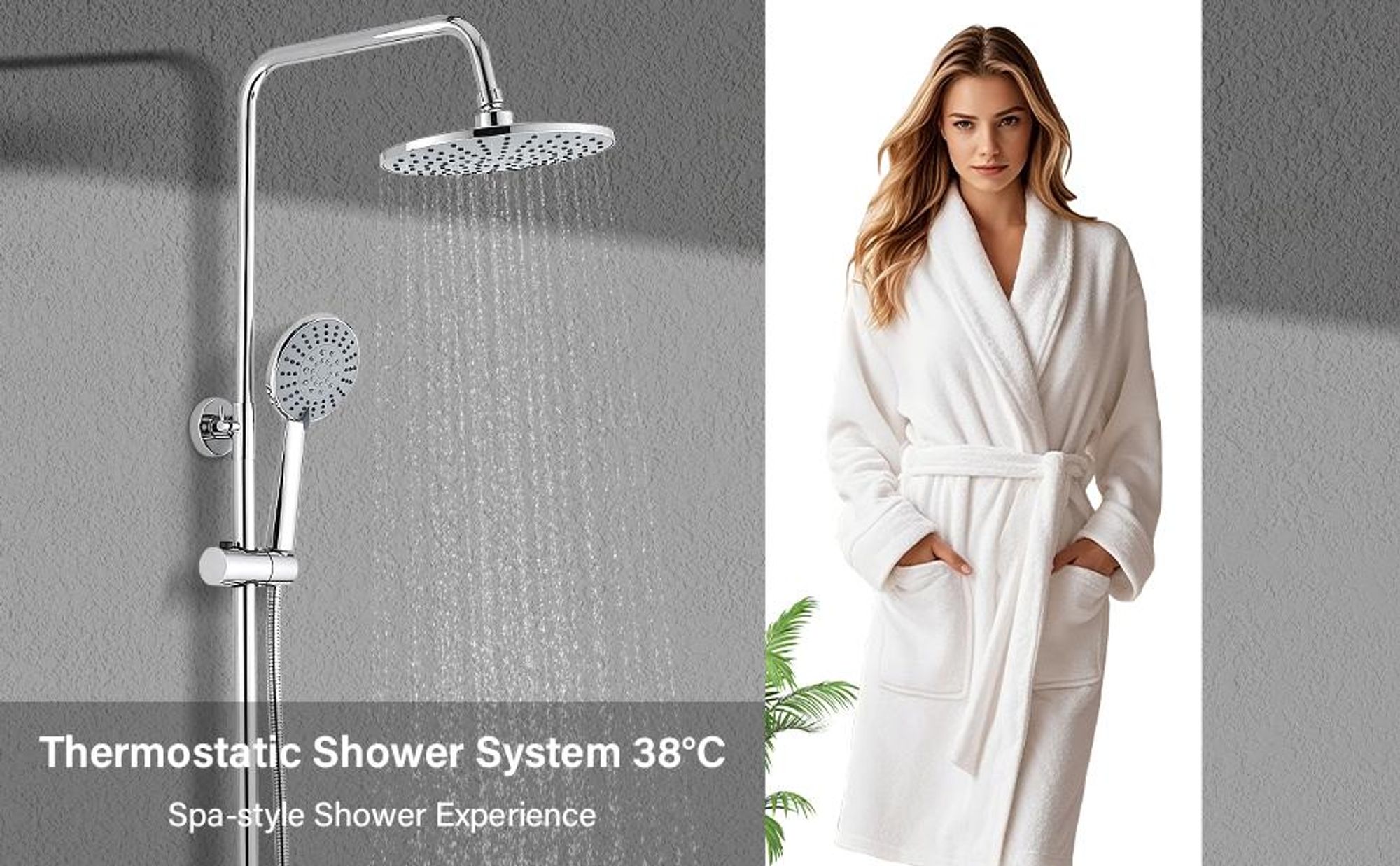 Thermostatische Duschsäule Duschsystem 38°C mit rundem Duschkopf aus ABS Regendusche Höhenverstellbar Höhe Farbe Silber