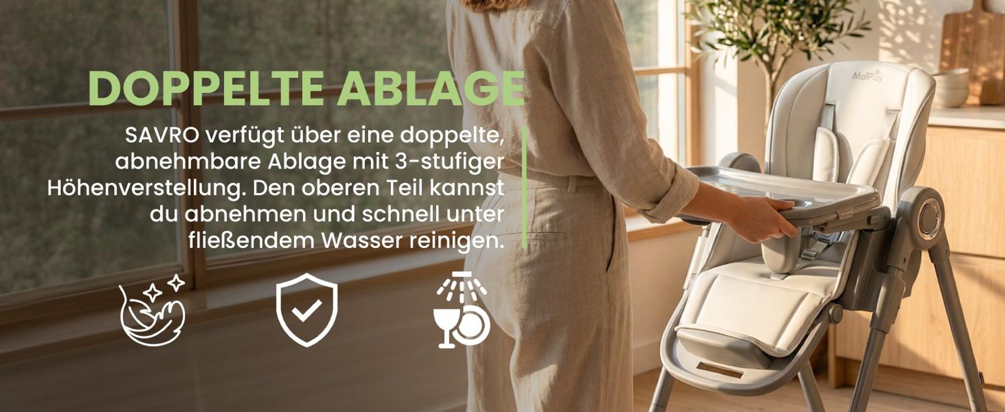 Fütterungsstuhl Kinderhochstuhl Baby Klappbarer verstellbares Tablett Gurte 6 Höhen Grau