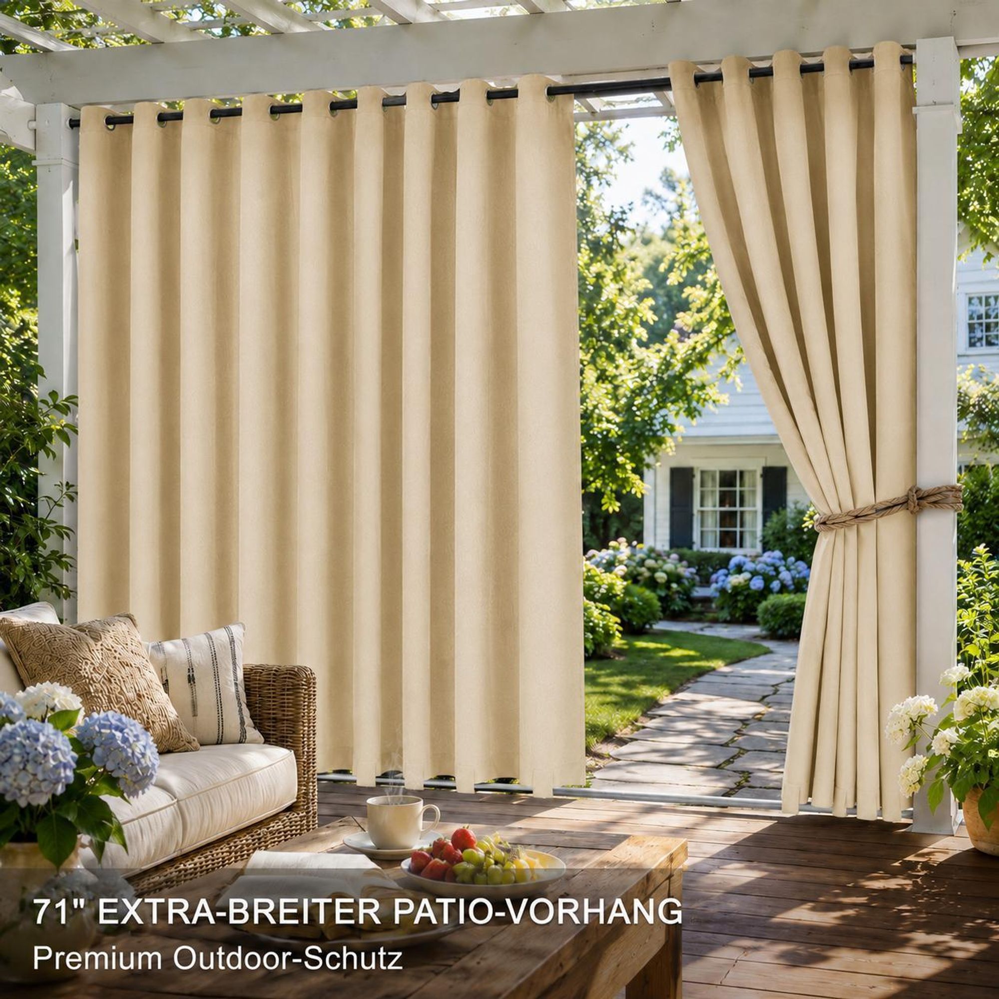 1x Garden Outdoor Vorhang Wetterfest Mit ösen Wasserdicht extra breite Privatsphäre UV-Schutz für Balkon Terrasse Patio Pavillon, 180x274cm, Beige