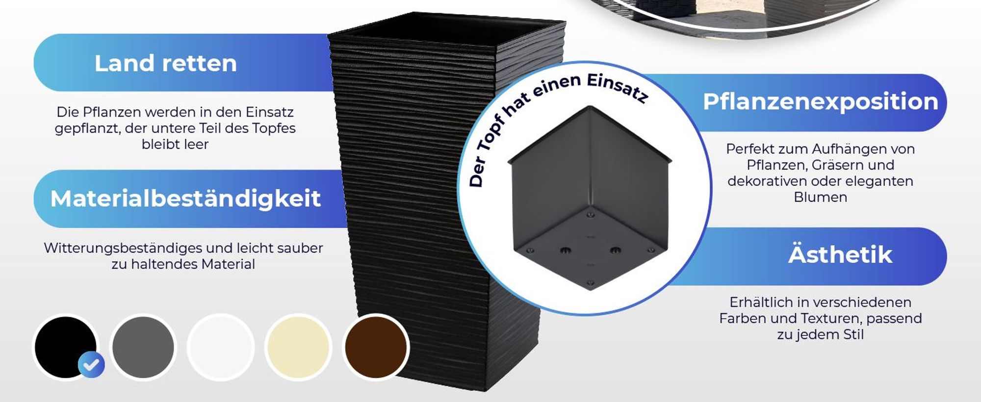 KADAX Blumentopf Set, Blumenkübel aus Kunststoff "Tuluza", Innen- und Außenbereich, Schwarz, 3er Set