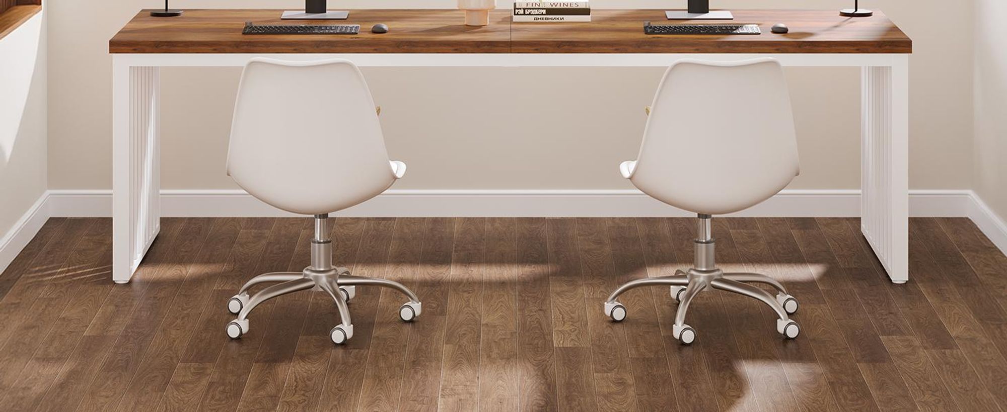 Wanbor 180 cm Schreibtisch, großer Computertisch PC Tisch Bürotisch mit robustem Metallgestell, Arbeitsstation für Home Office, Braun und Weiß