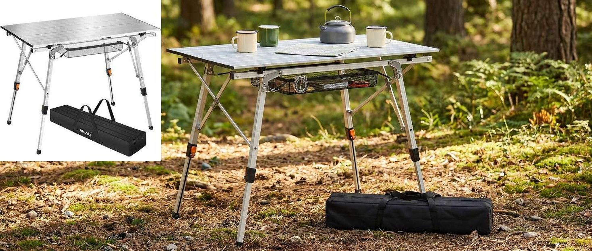 tectake® Aluminium Campingtisch Tina faltbar 90 x 52 x 47 - 70 cm
