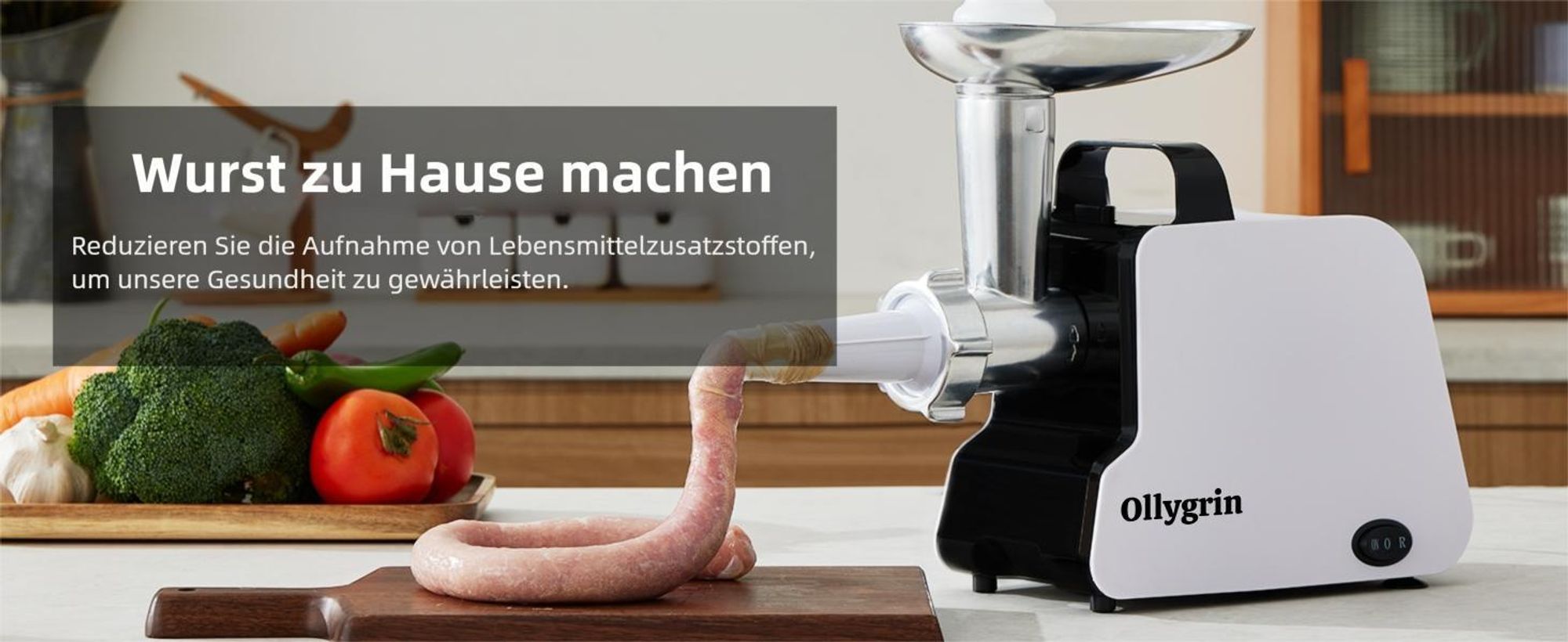 Ollygrin Profi Elektrischer Fleischwolf 2300W Max, Fleischwolf Edelstahl mit 3 Lochscheiben & 2 Klingen, Wurstfüller & Kebbe Maker für die Küche