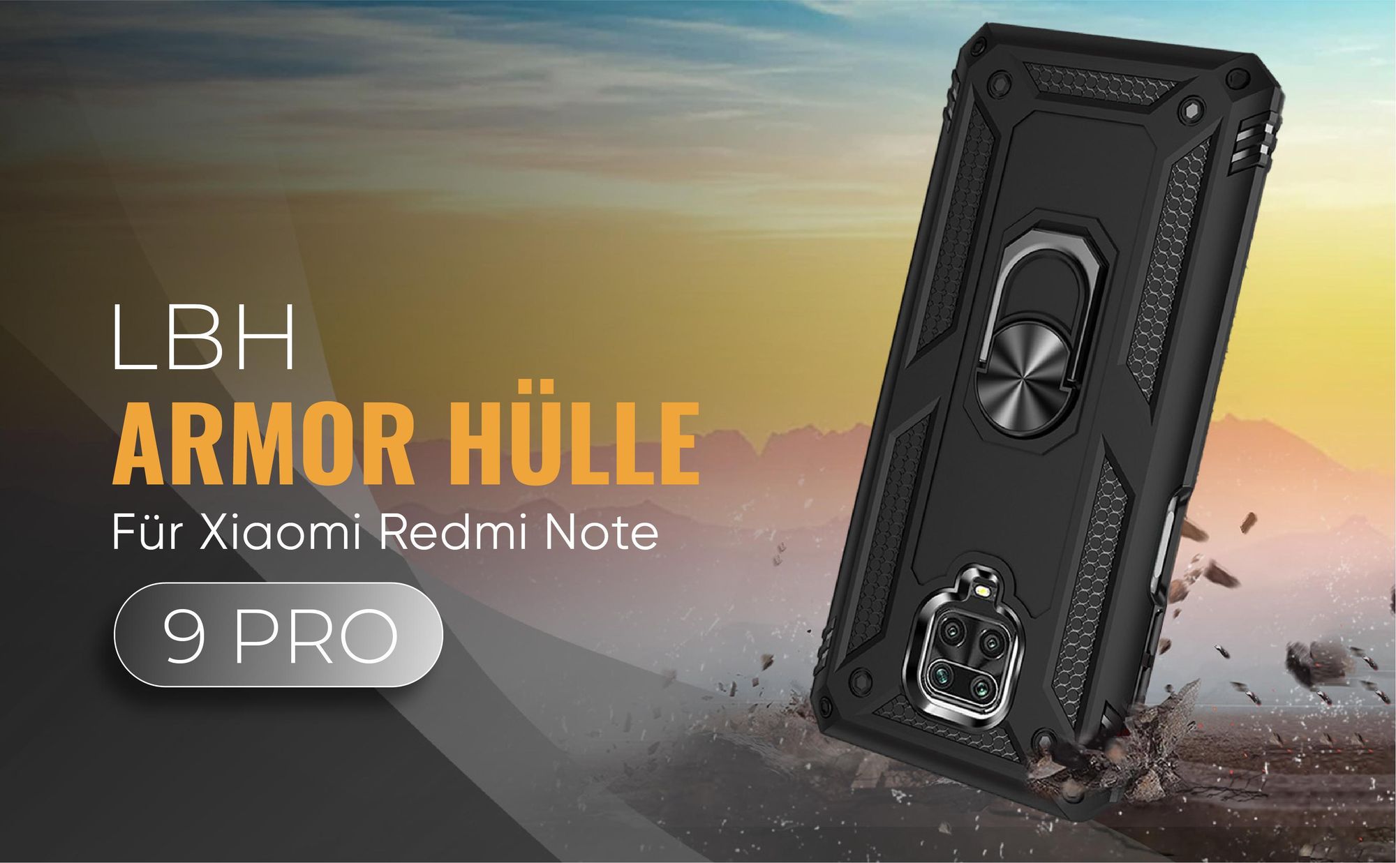 Schwarze Outdoorhülle für Xiaomi Redmi Note 9 Pro