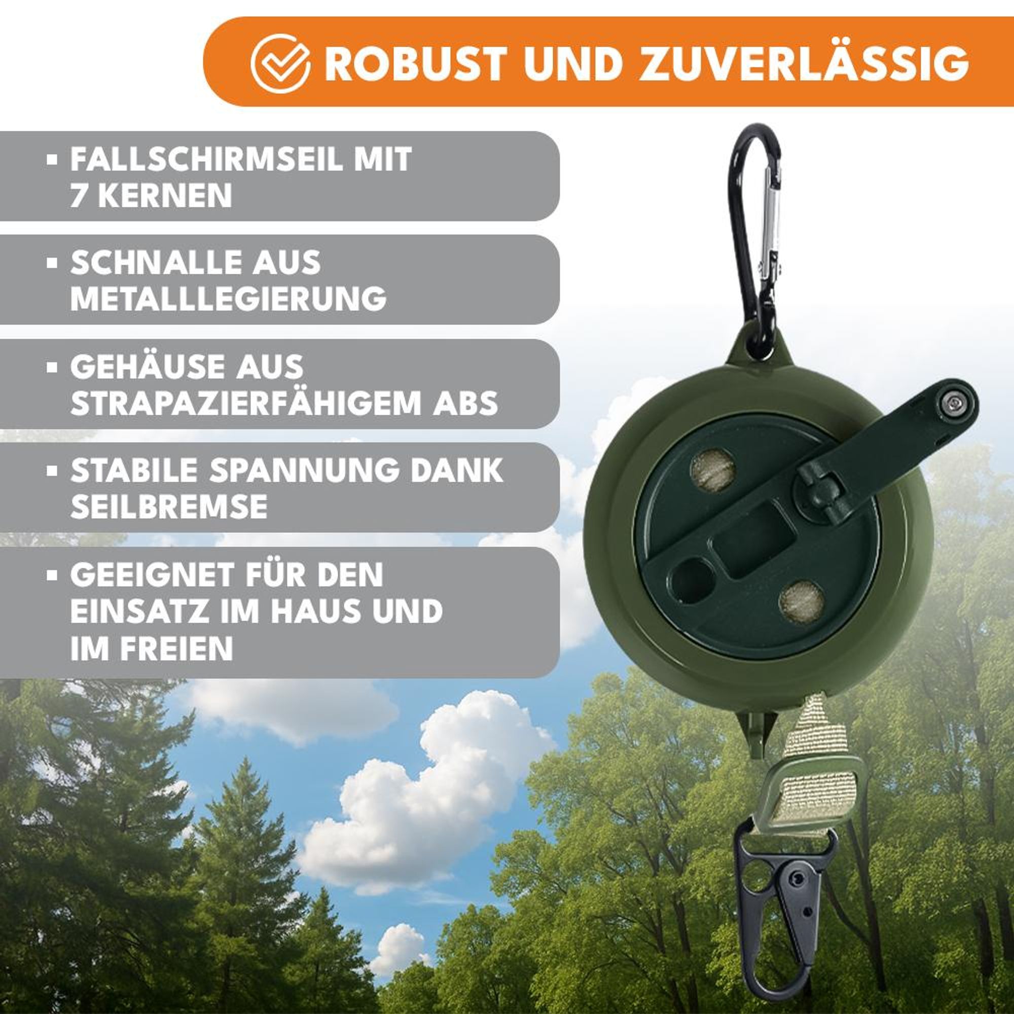 KRUMAD Ausziehbare Wäscheleine  4m - tragbare Camping-Wäscheleine mit Stahlkarabiner, klappbar, für Haushalt, Balkon, Wohnwagen & Outdoor
