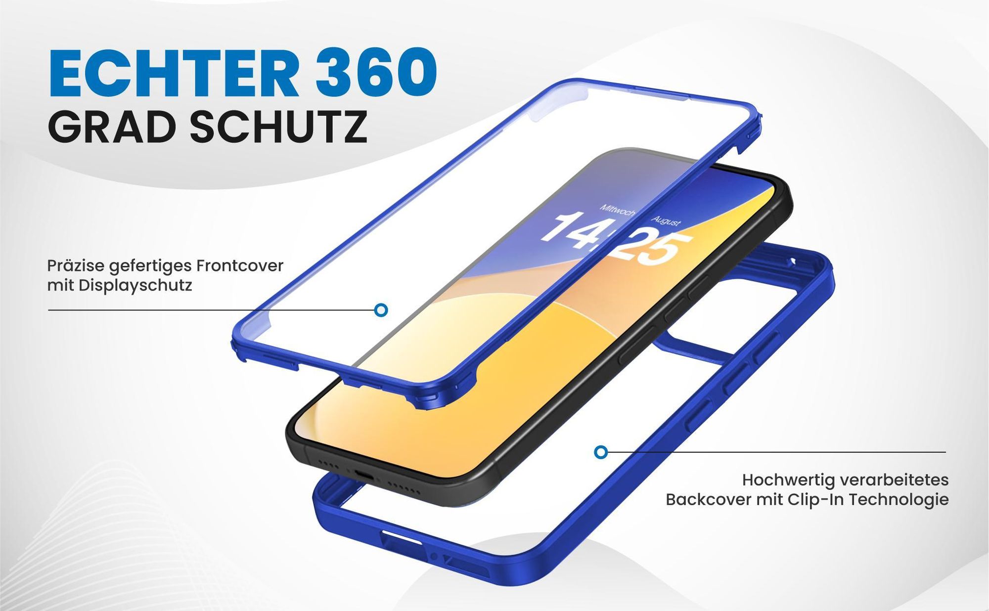 Blaues 360 Grad Case für Xiaomi Redmi Note 14 mit Schutz von beiden Seiten