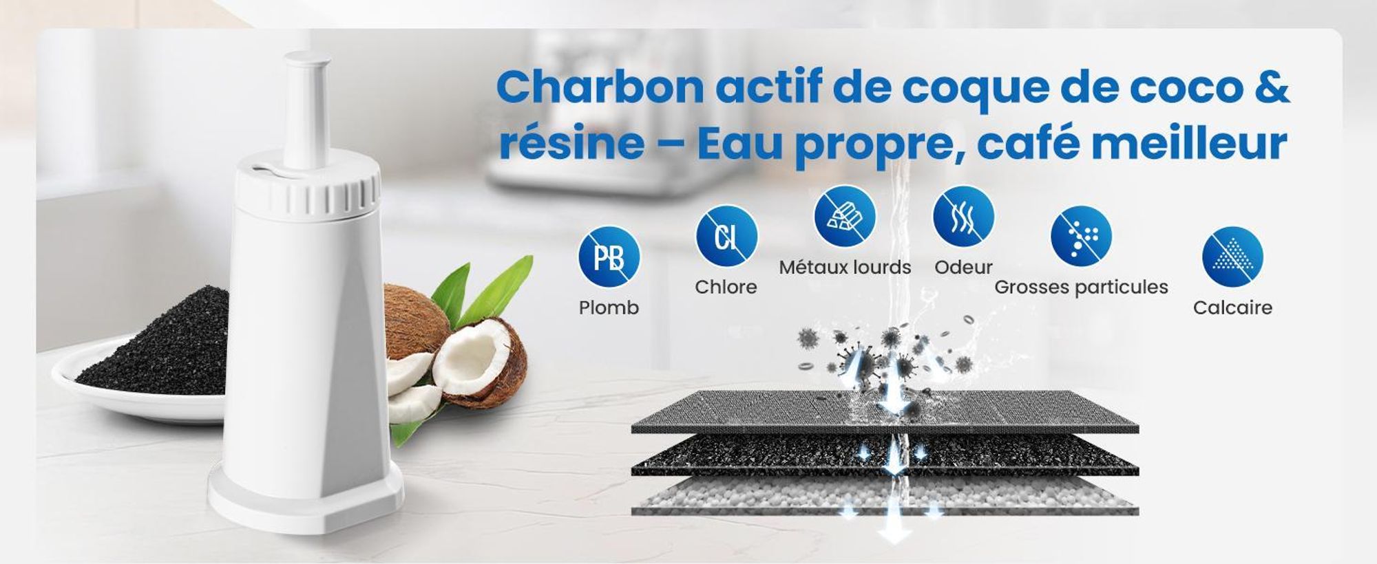 Filtre à eau de rechange pour machine à café Sage, 6 pièces de rechange pour filtre à eau Sage Barista Express Pro, Water Filter pour SES810/SES880/SES920/SES980