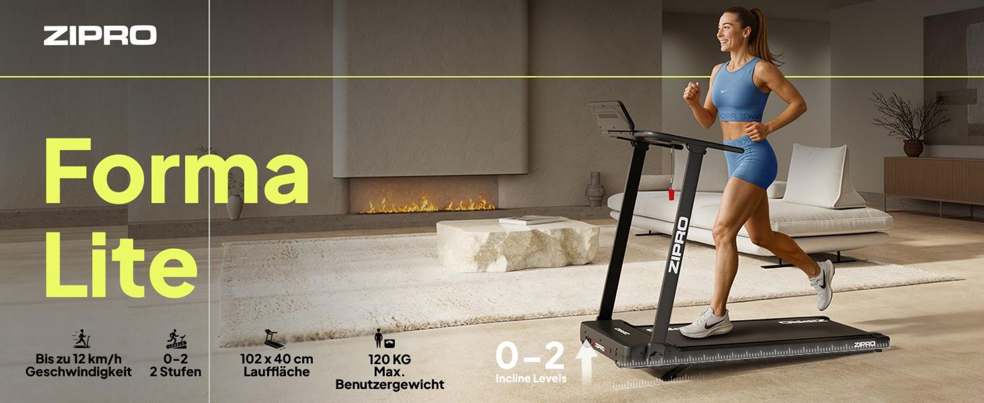ZIPRO Forma Lite Laufband Elektrisch Klappbar – Ultra Flat Design, Bis 12 km/h & 120 kg Belastbarkeit - Bluetooth App-Kompatibel, Leises Walking Pad