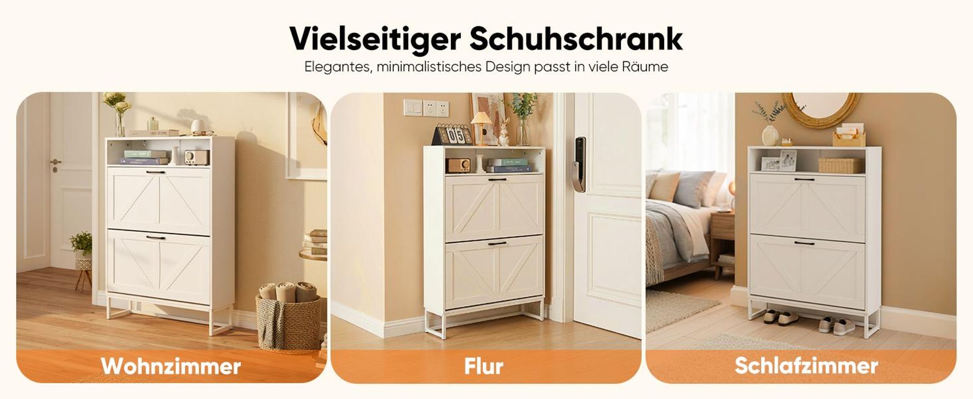 HOKEEPER Schuhschrank 2 Klappen, Schuhkipper, Shoe Cabinet, freistehendes schmales Schuhregal, Schuhkommode für Eingangsbereich für 18-24 Paar Schuhe
