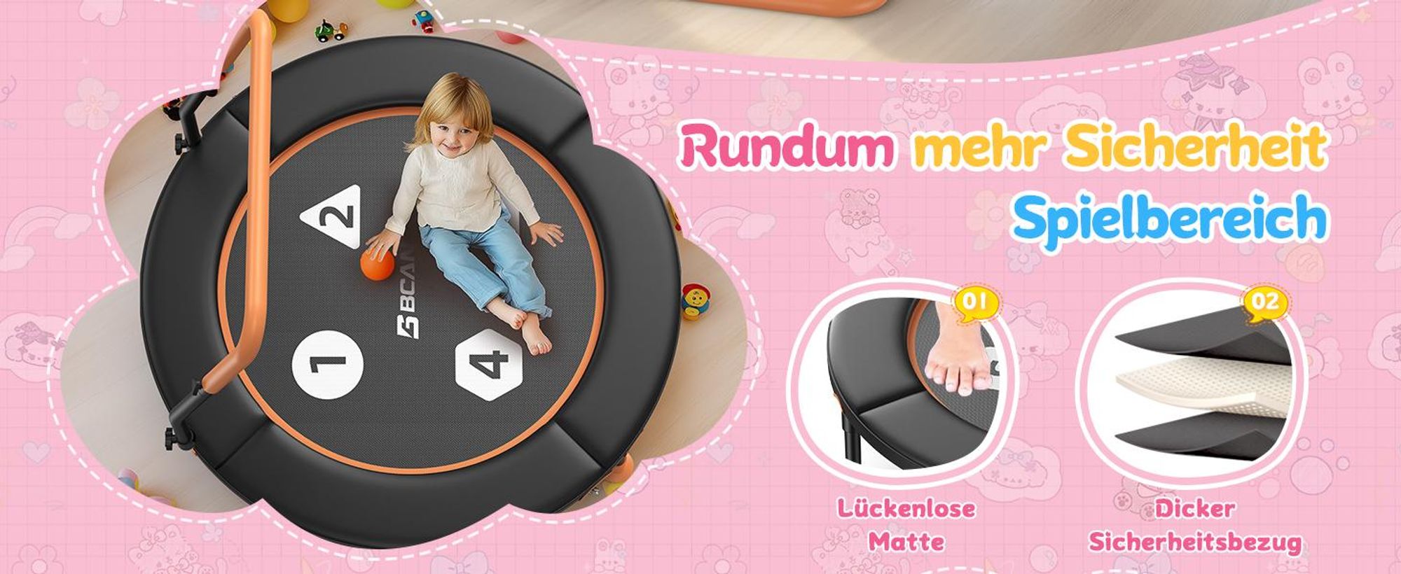 BCAN 91 cm Kindertrampolin für 1–6 Jahre, platzsparend klappbares Innentrampolin mit ASTM-, stabiler Schaumgriff, lückenlose dicke Siche