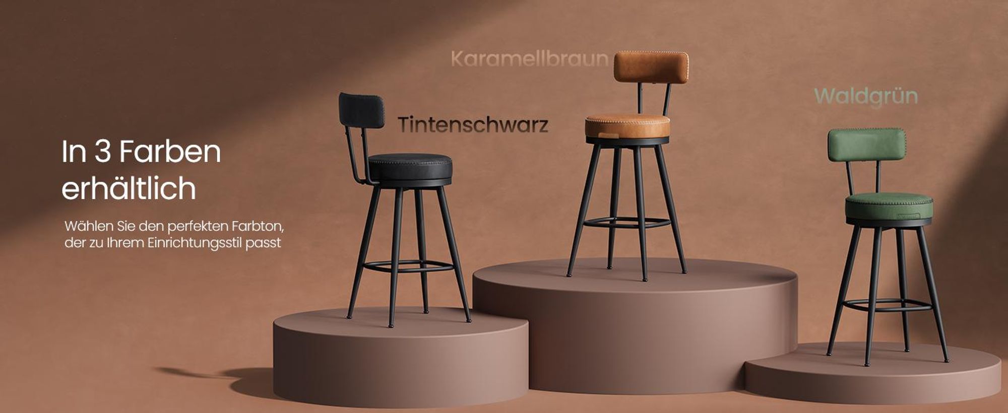 VASAGLE EKHO Kollektion - 360° drehbarer Barhocker, 2er Set, Hocker mit Rückenlehne für Kücheninsel