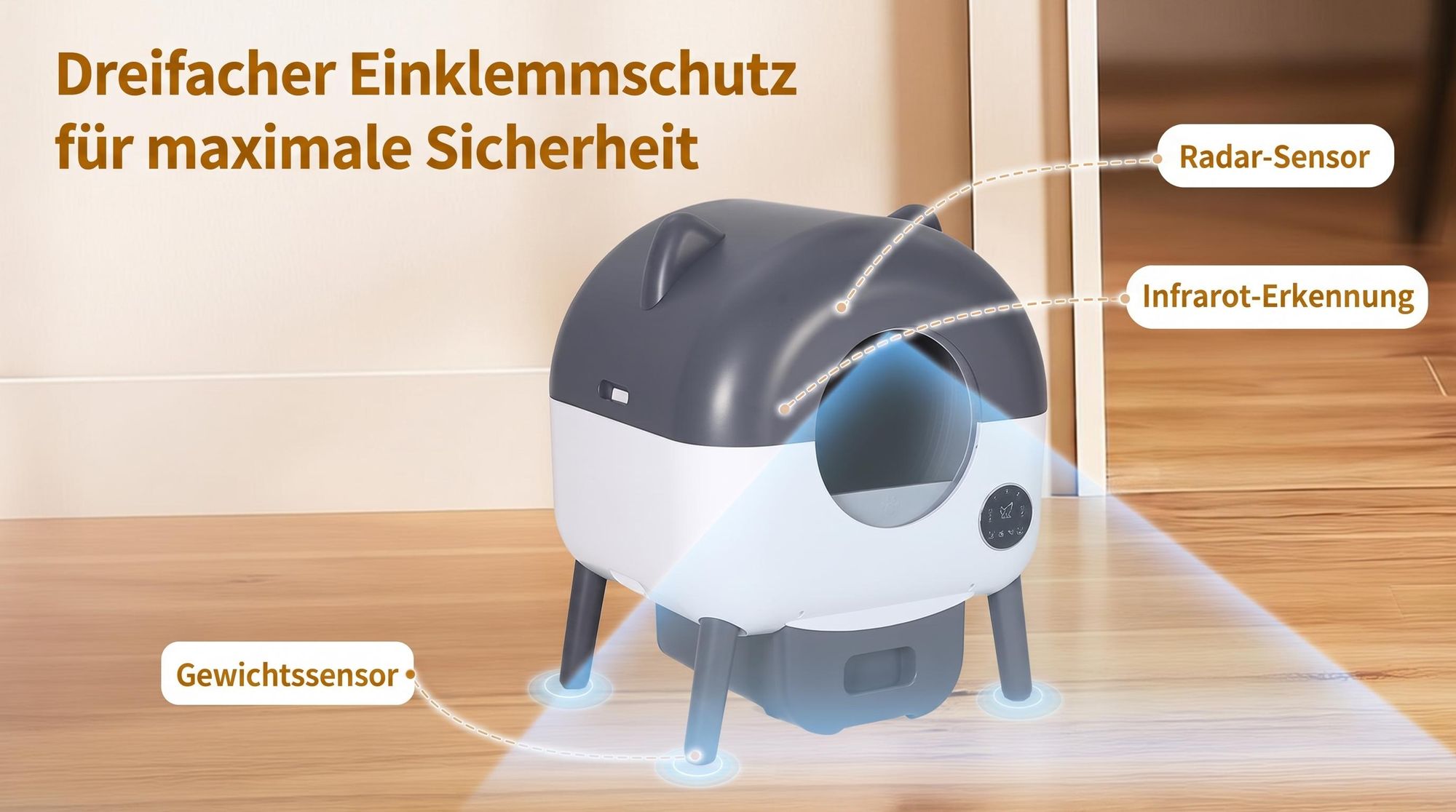 Selbstreinigende Katzentoilette 76L XXL Katzenklo mit App-Steuerung, für mehrere Katzen, 8-fach Anti-Klemm-Sensoren, geruchsarm, leise, LED-Nachtlicht